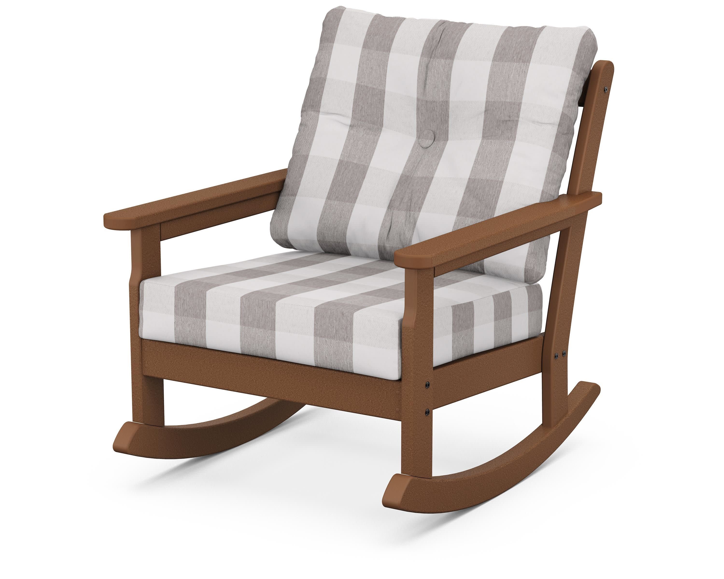 Vineyard Deep Seating Rocking Chair in Teak / Buffalo Plaid Grey Mist