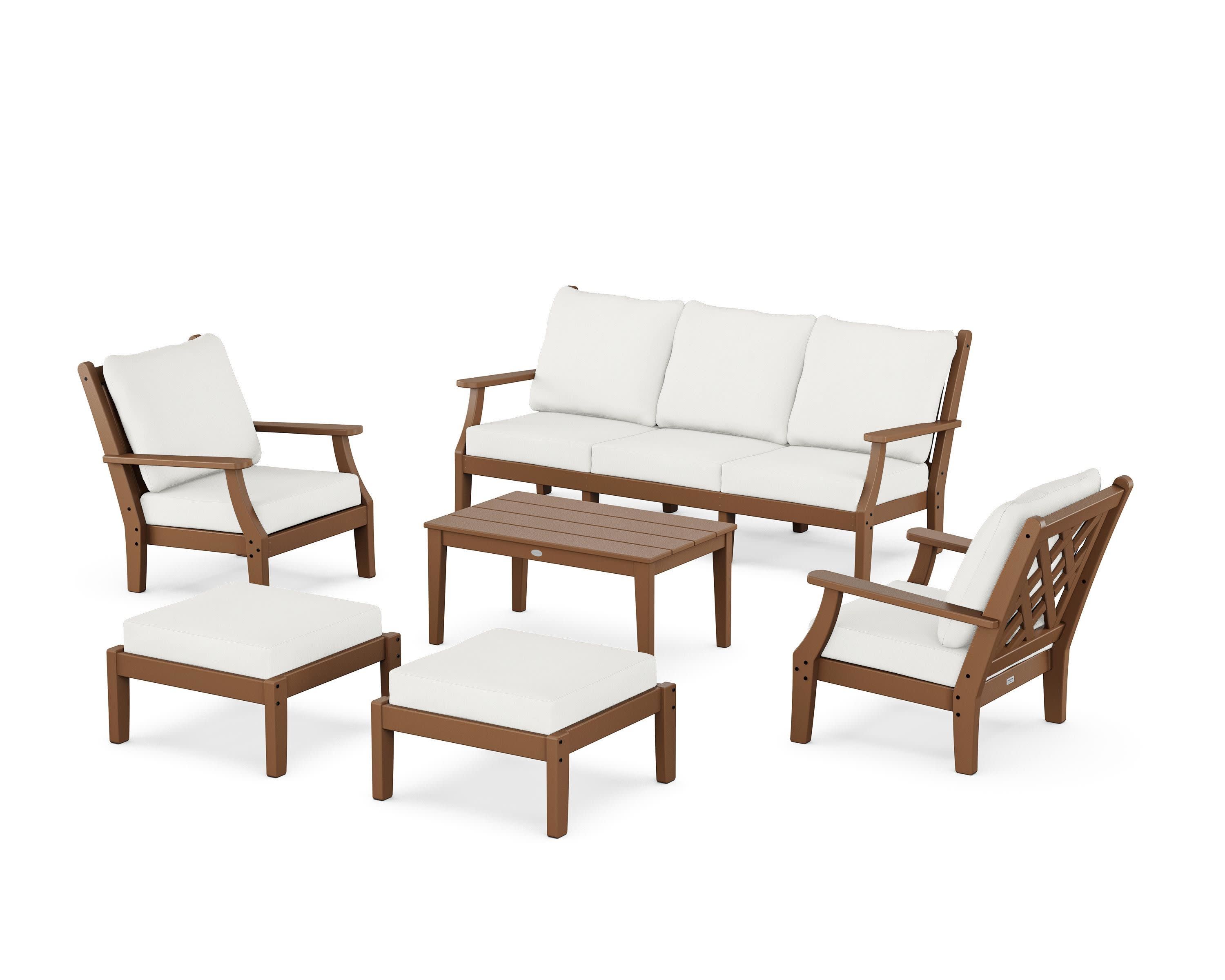 Wovendale 6-Piece Lounge Sofa Set in Teak / Natural Linen
