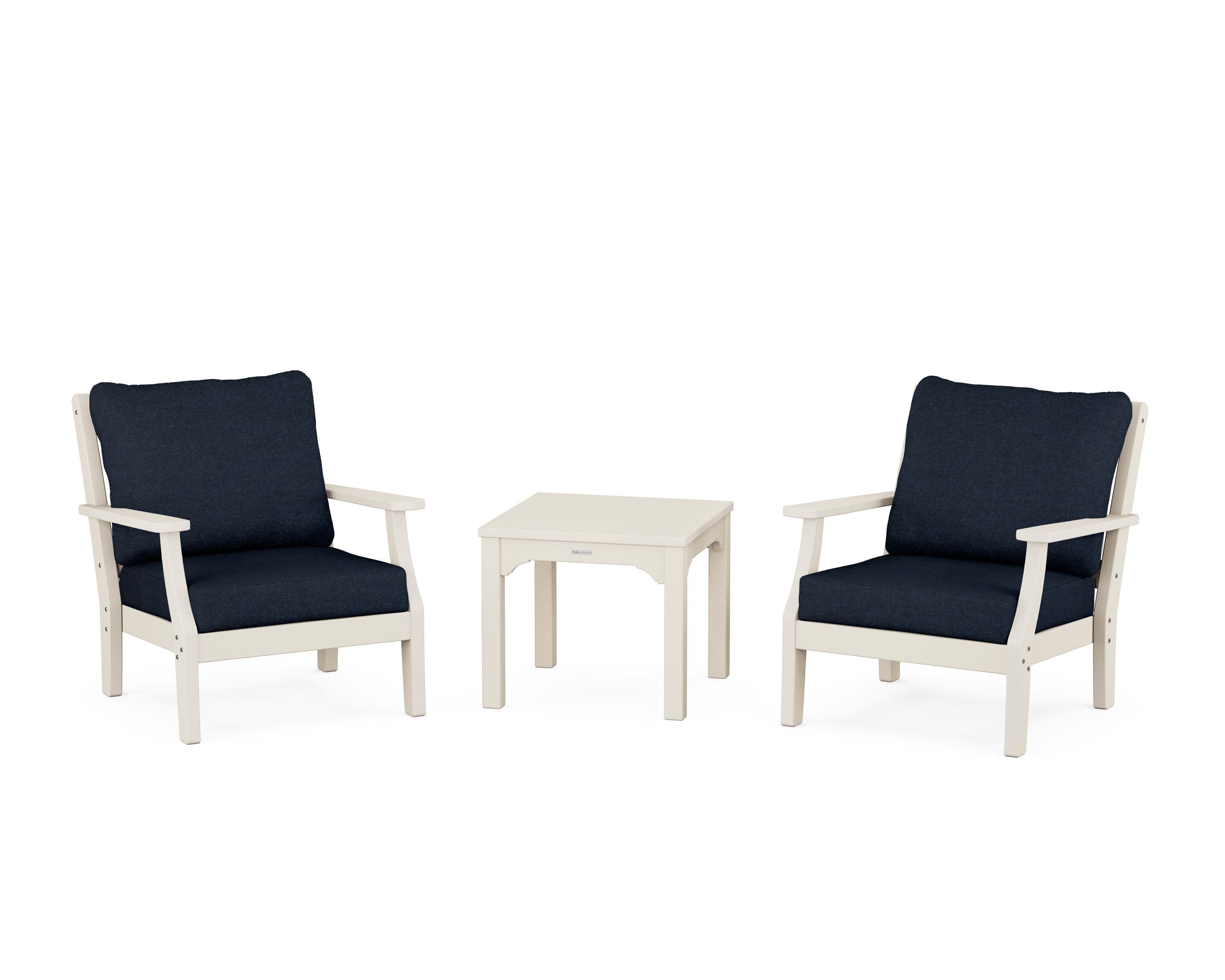 Chinoiserie 3-Piece Deep Seating Set in Sand / Marine Indigo