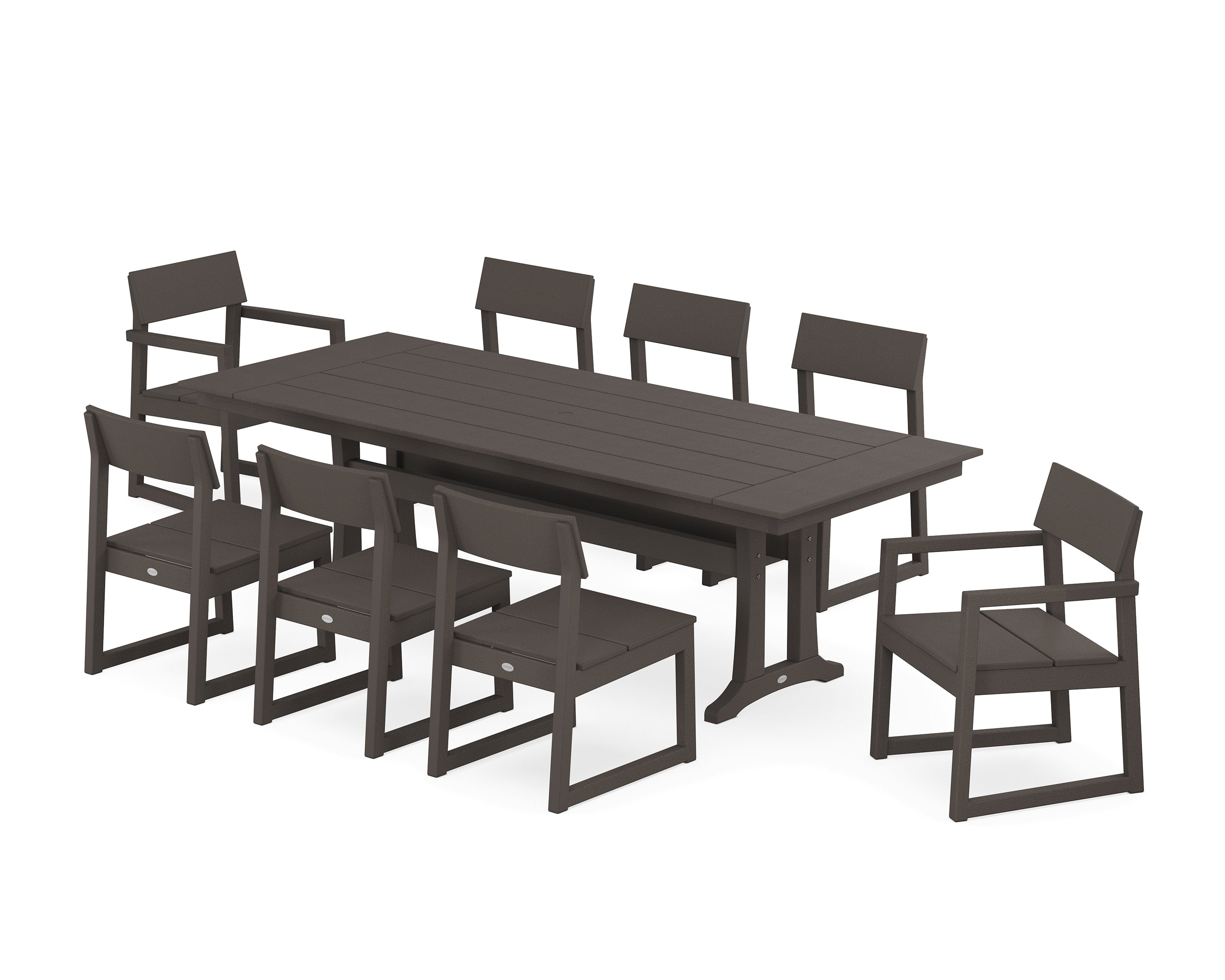 EDGE 9-Piece Farmhouse Dining Set with Trestle Legs in Vintage Coffee