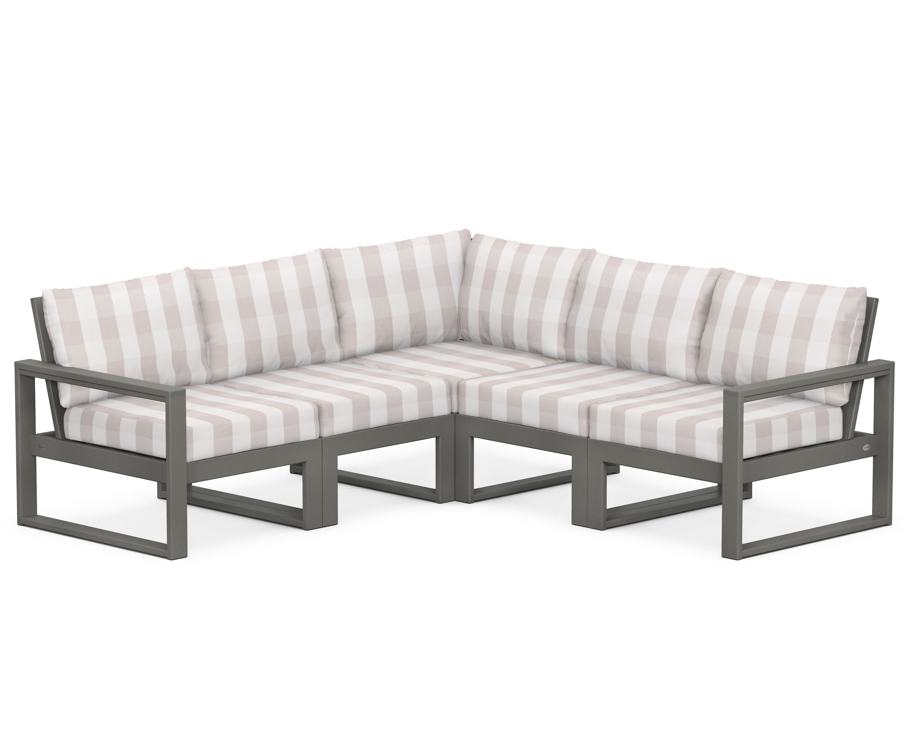 EDGE 5-Piece Modular Deep Seating Set in Slate Grey / Buffalo Plaid Dune Burlap