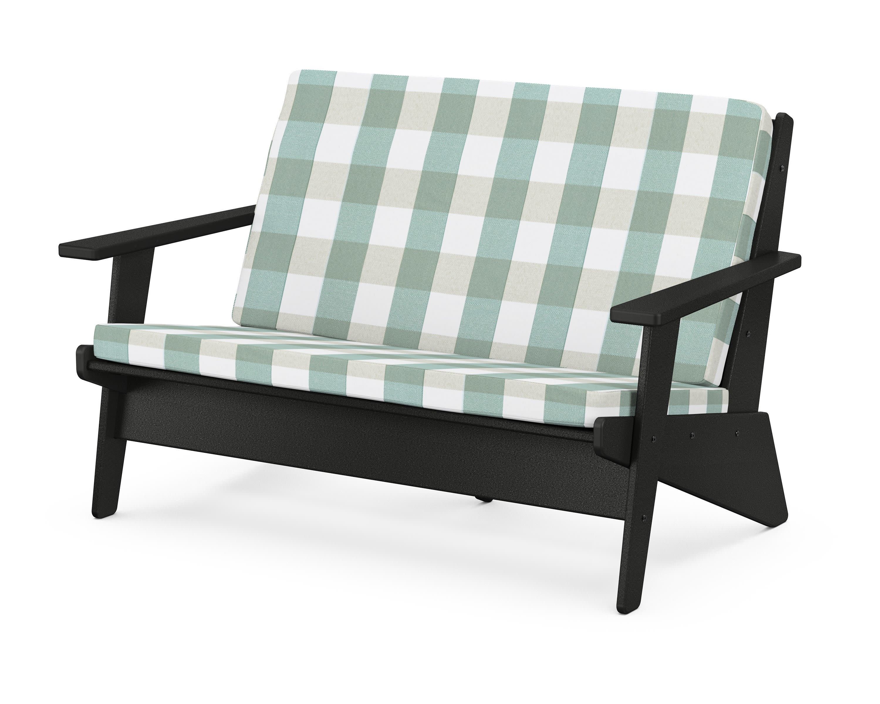 Riviera Modern Lounge Loveseat in Black / Buffalo Plaid Glacier Spa