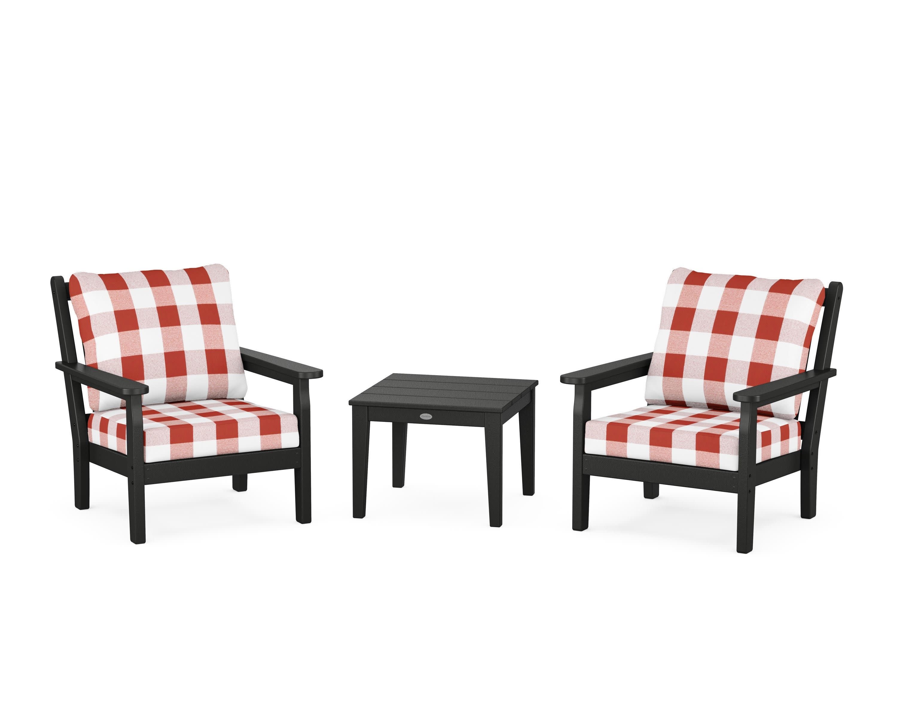 Chippendale 3-Piece Deep Seating Set in Black / Buffalo Plaid Crimson