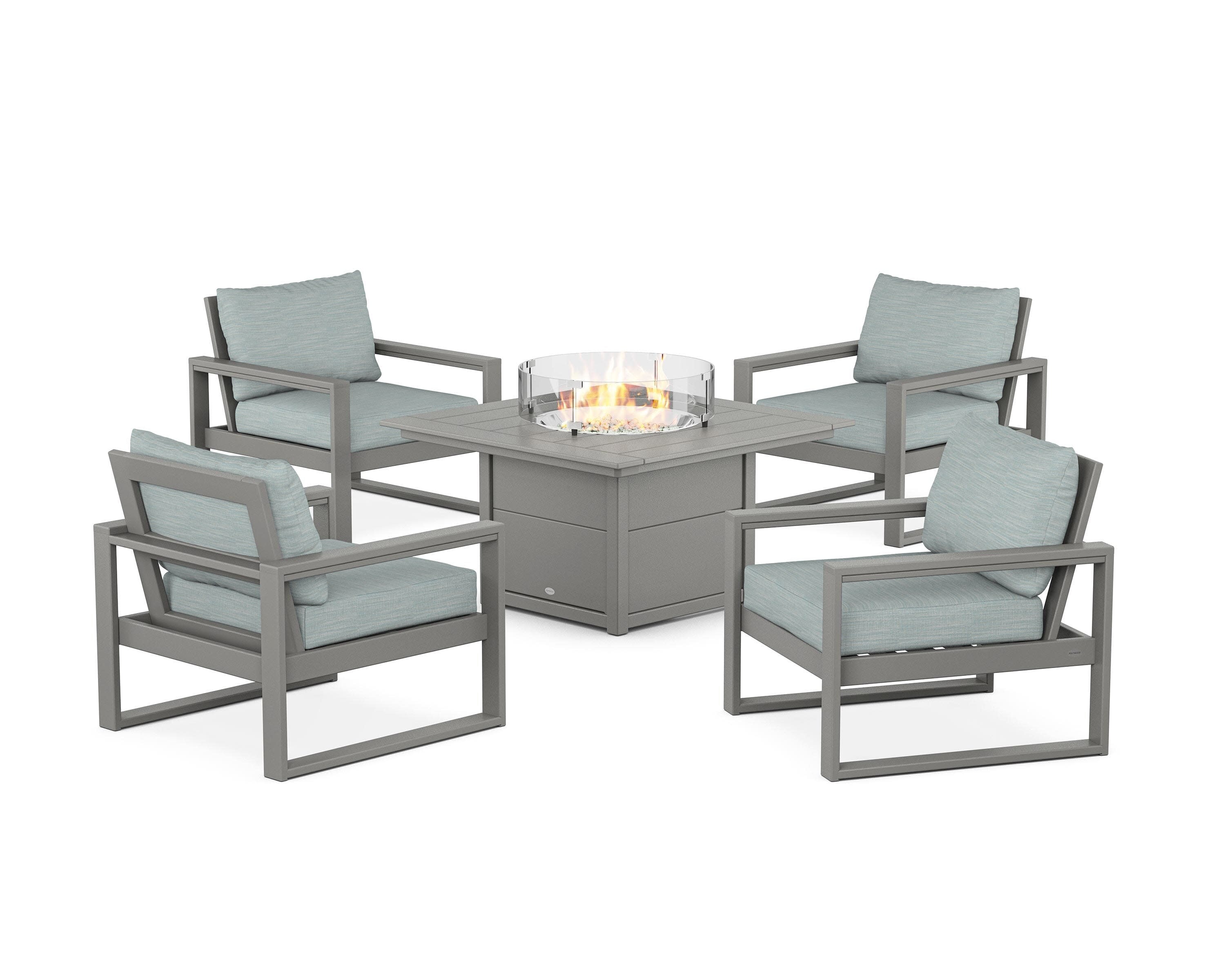EDGE Sectional 5-Piece Deep Seating Set with Fire Pit Table in Slate Grey / Soothe Mist