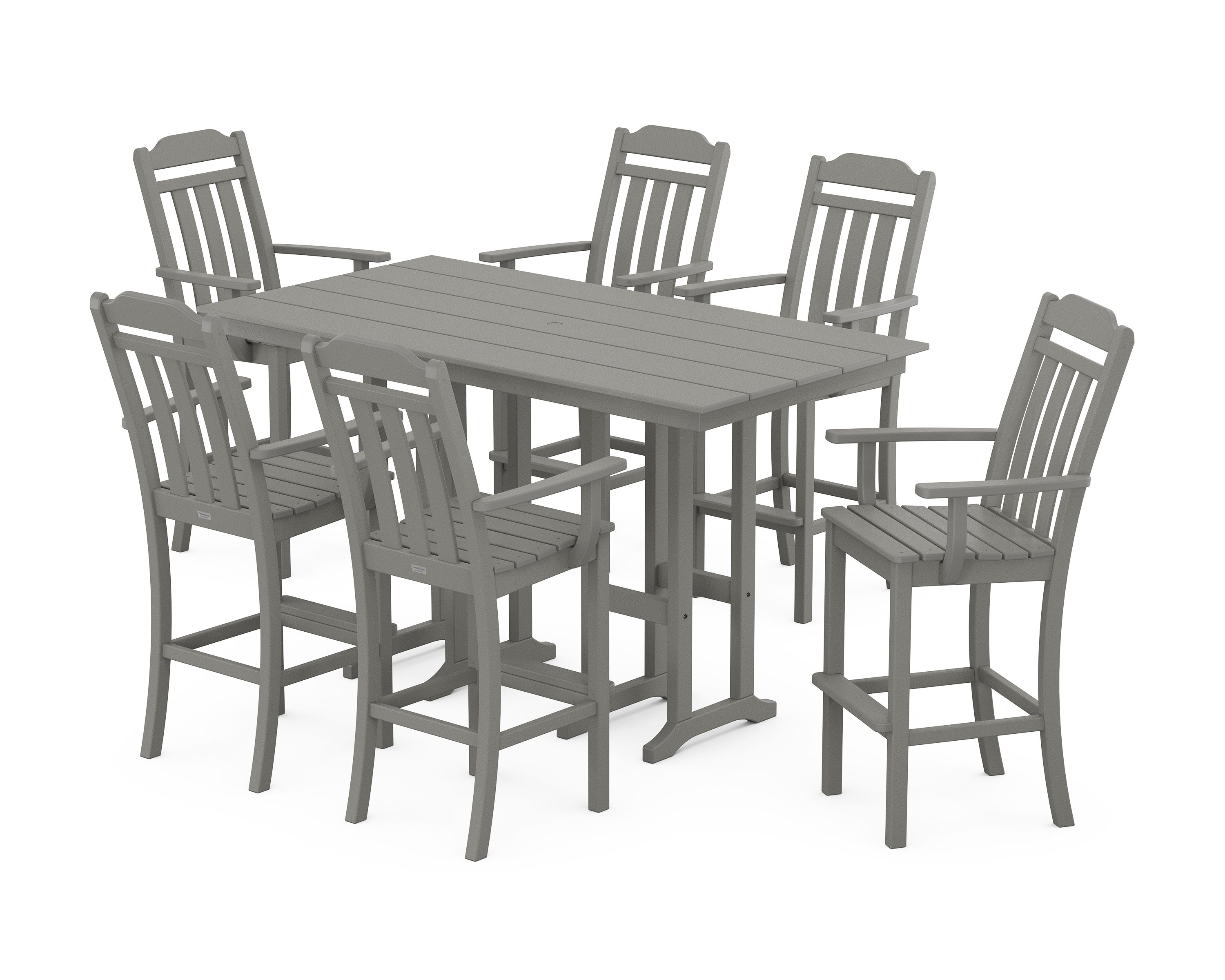Cottage Arm Chair 7-Piece Farmhouse Bar Set in Slate Grey