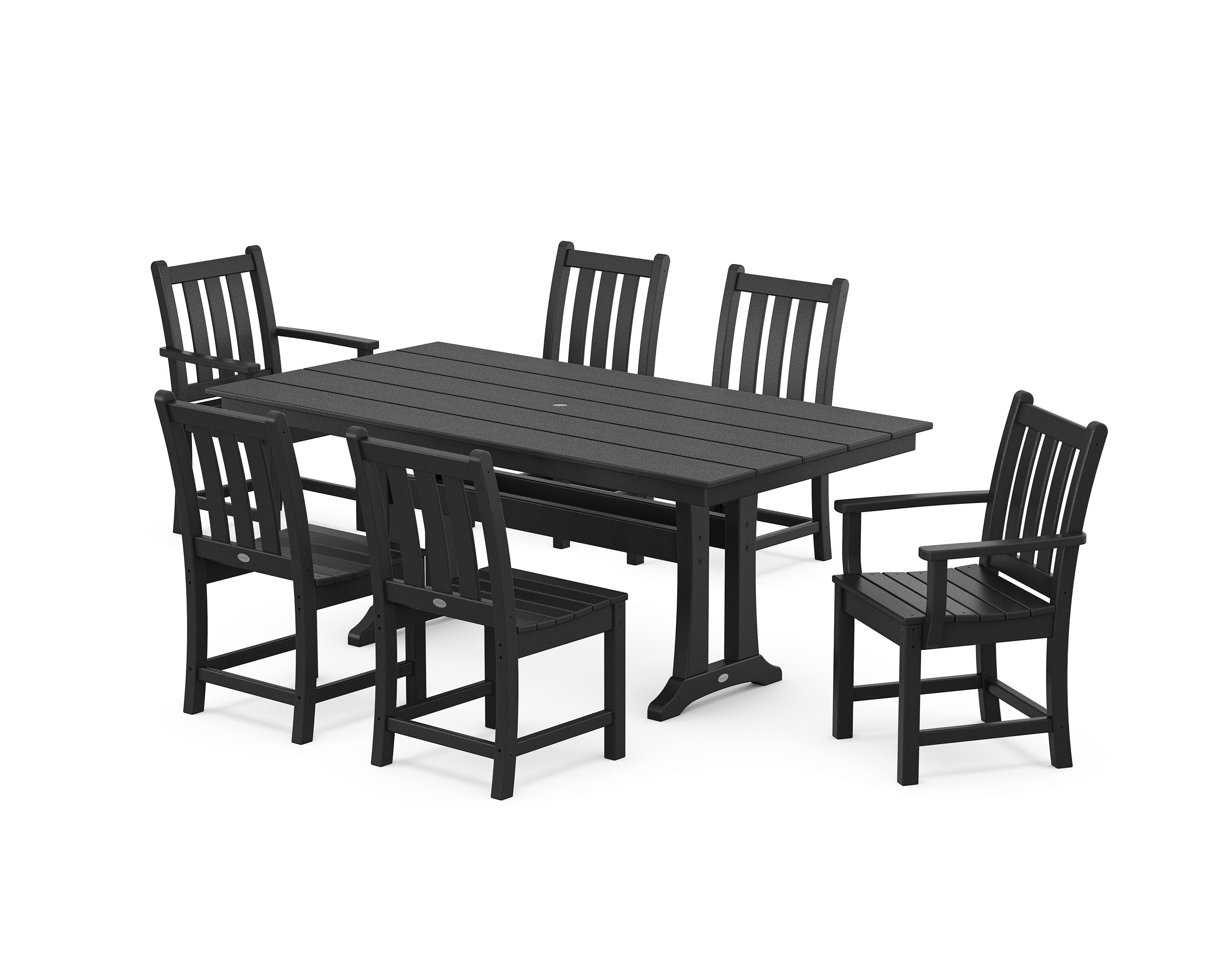 Traditional Garden 7-Piece Farmhouse Dining Set With Trestle Legs in Black