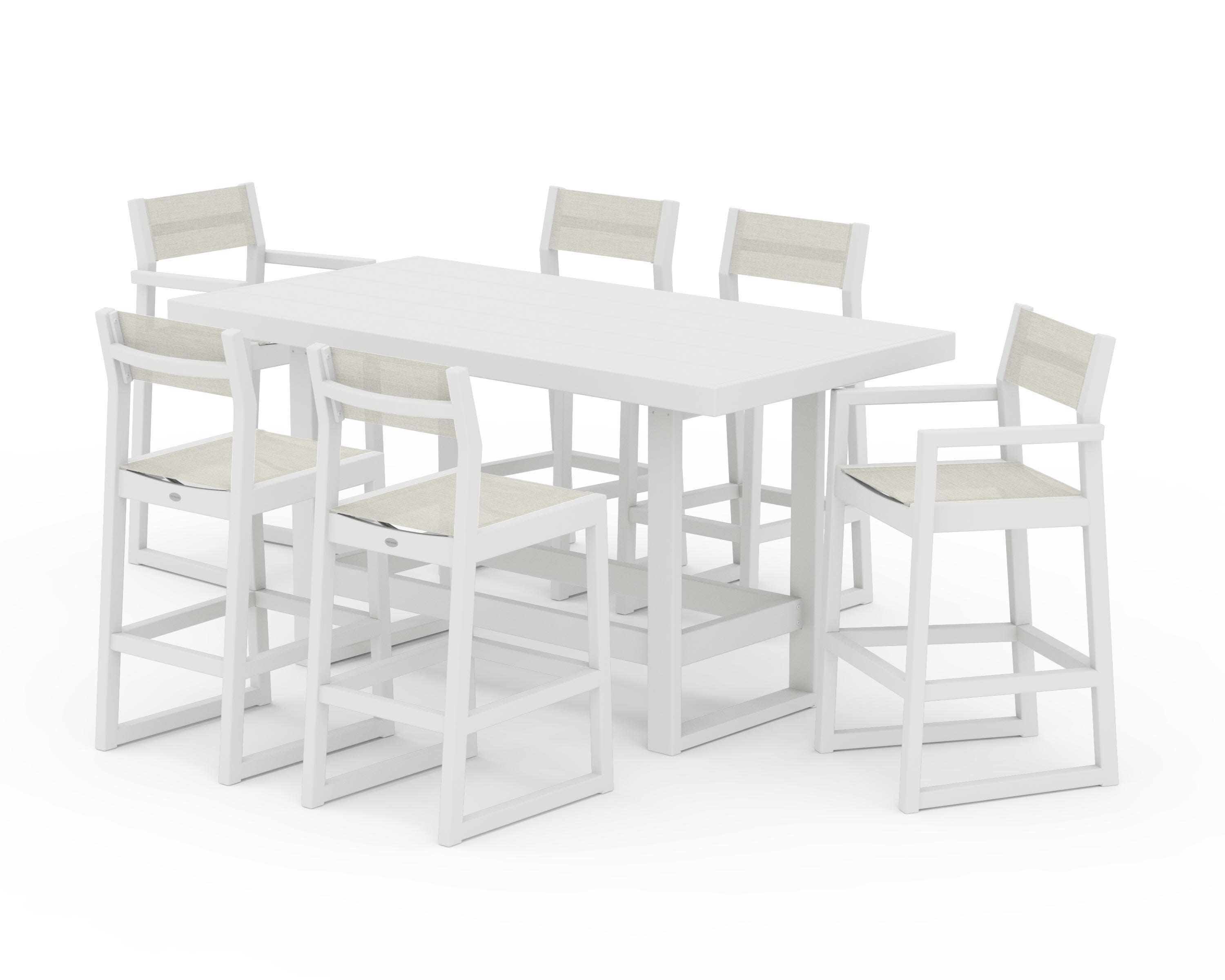 EDGE Sling 7-Piece Bar Table Set in Vintage White / Parchment Sling