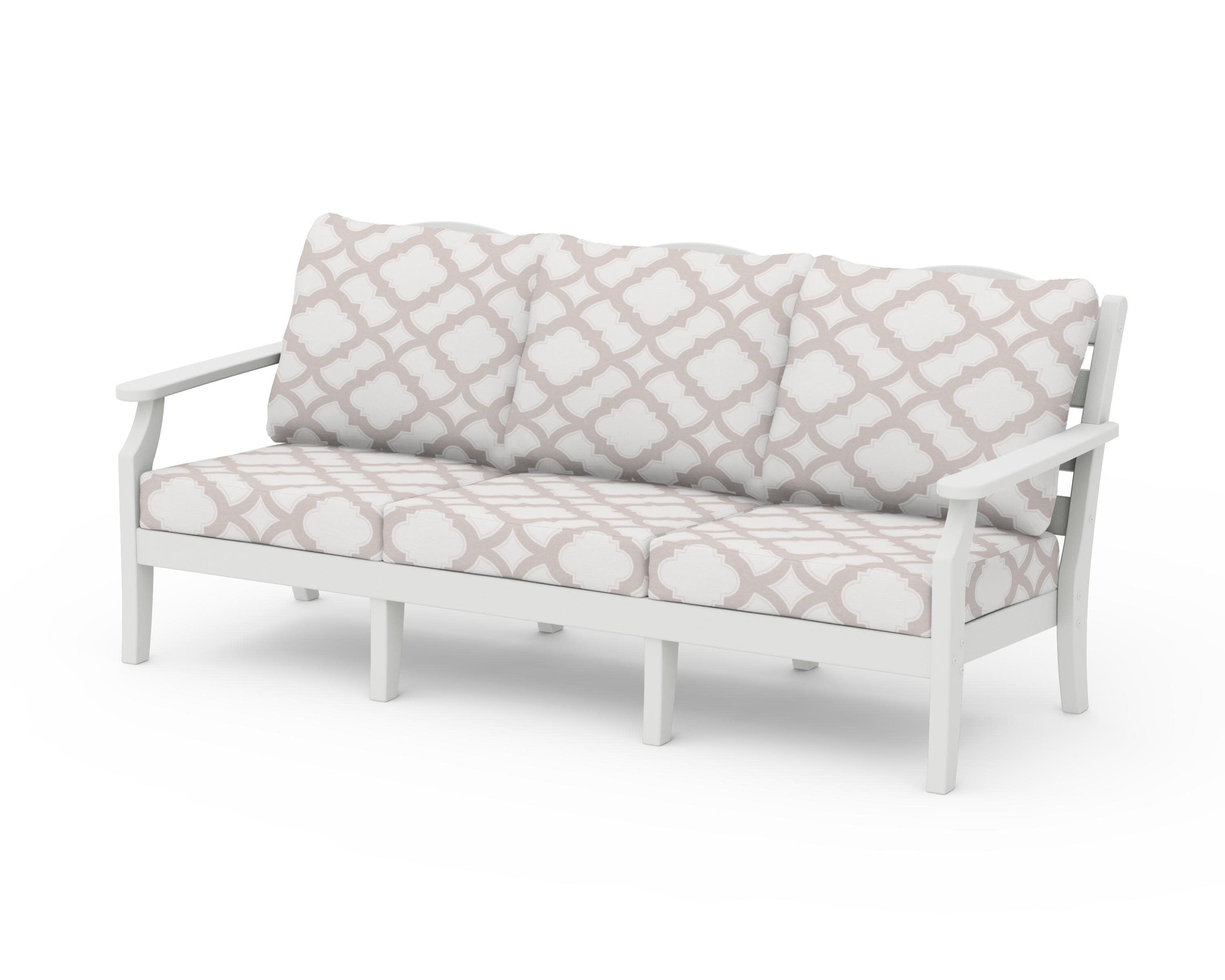 Savannah Deep Seating Sofa in Vintage White / Trellis Dune Burlap