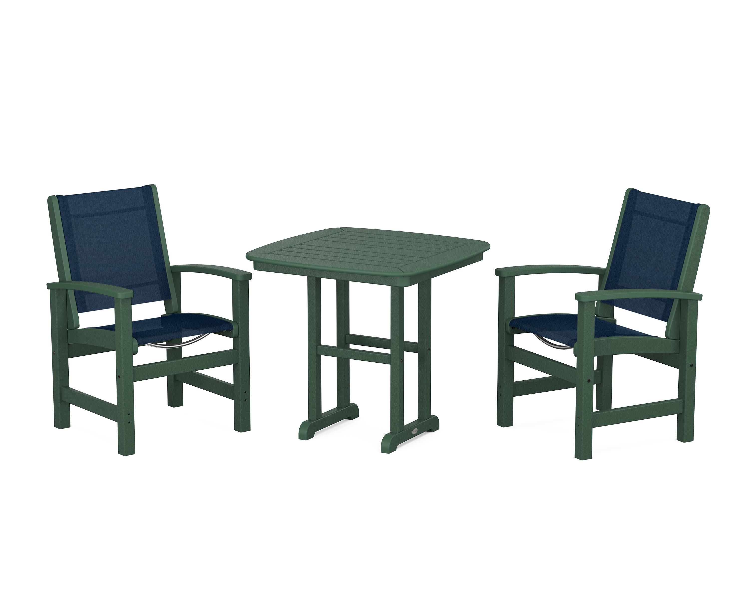 Coastal 3-Piece Dining Set in Green / Navy Blue Sling