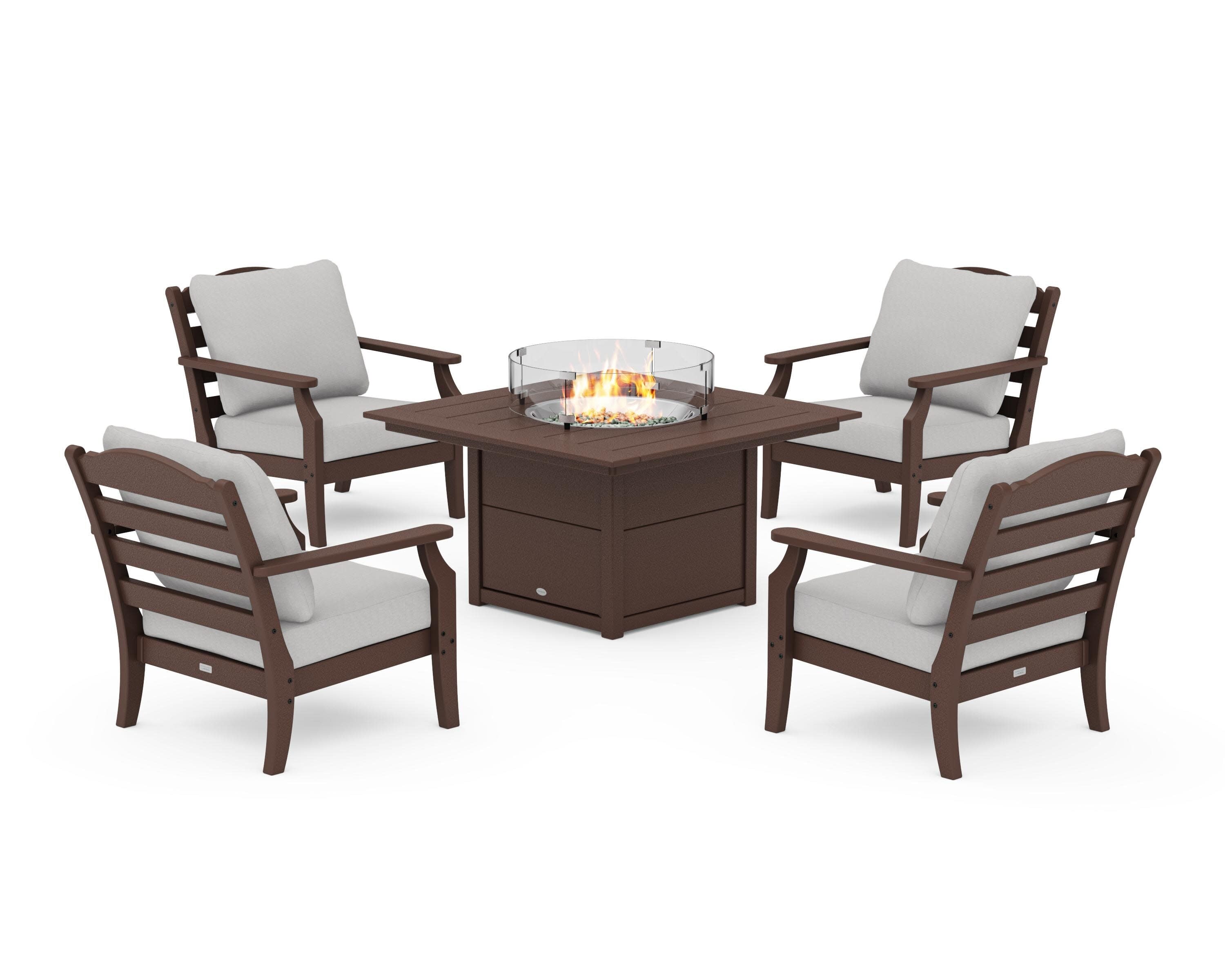 Savannah 5-Piece Deep Seating Set with Fire Pit Table in Mahogany / Diamond in the Rough