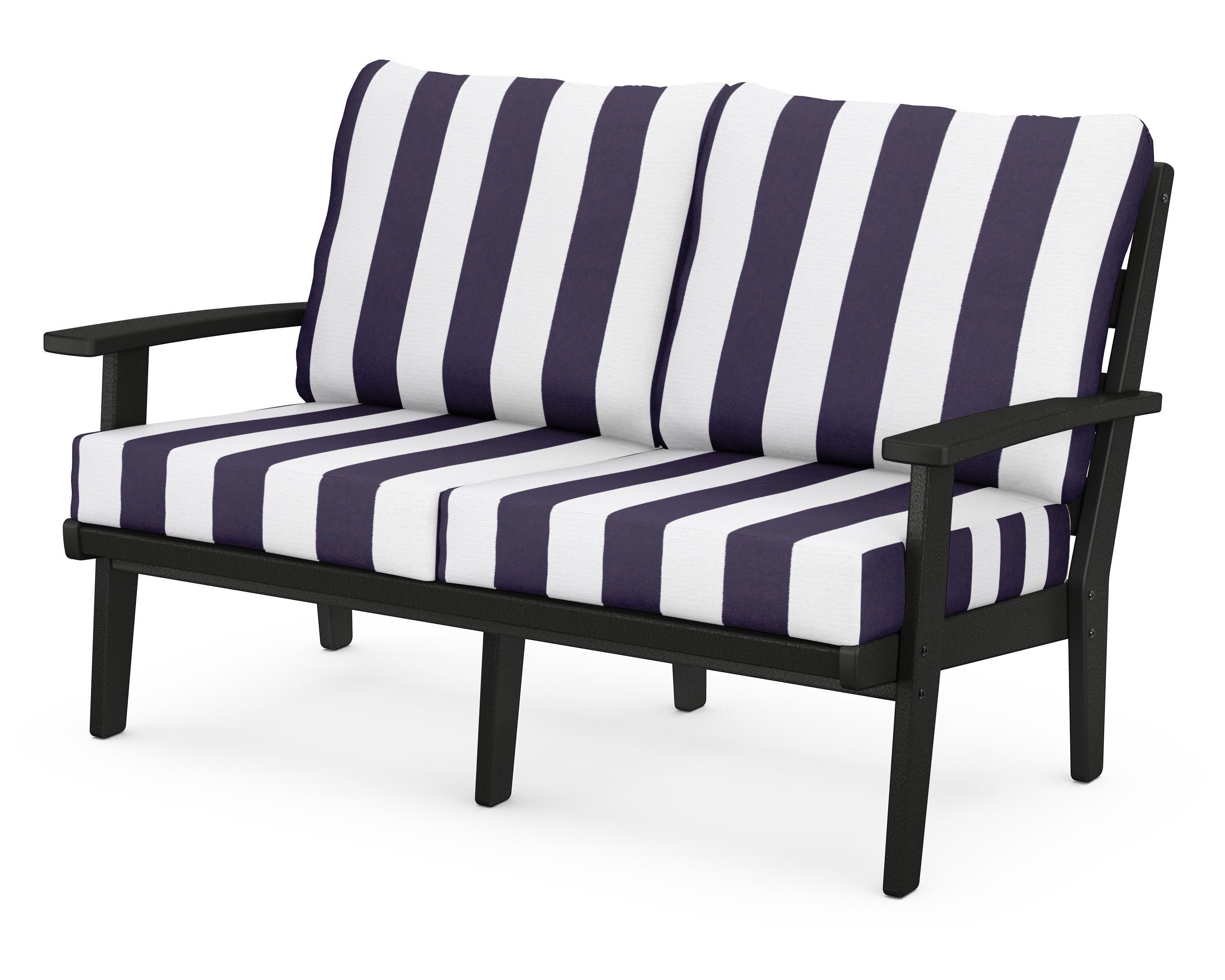 Grant Park Deep Seating Loveseat in Black / Cabana Stripe Navy
