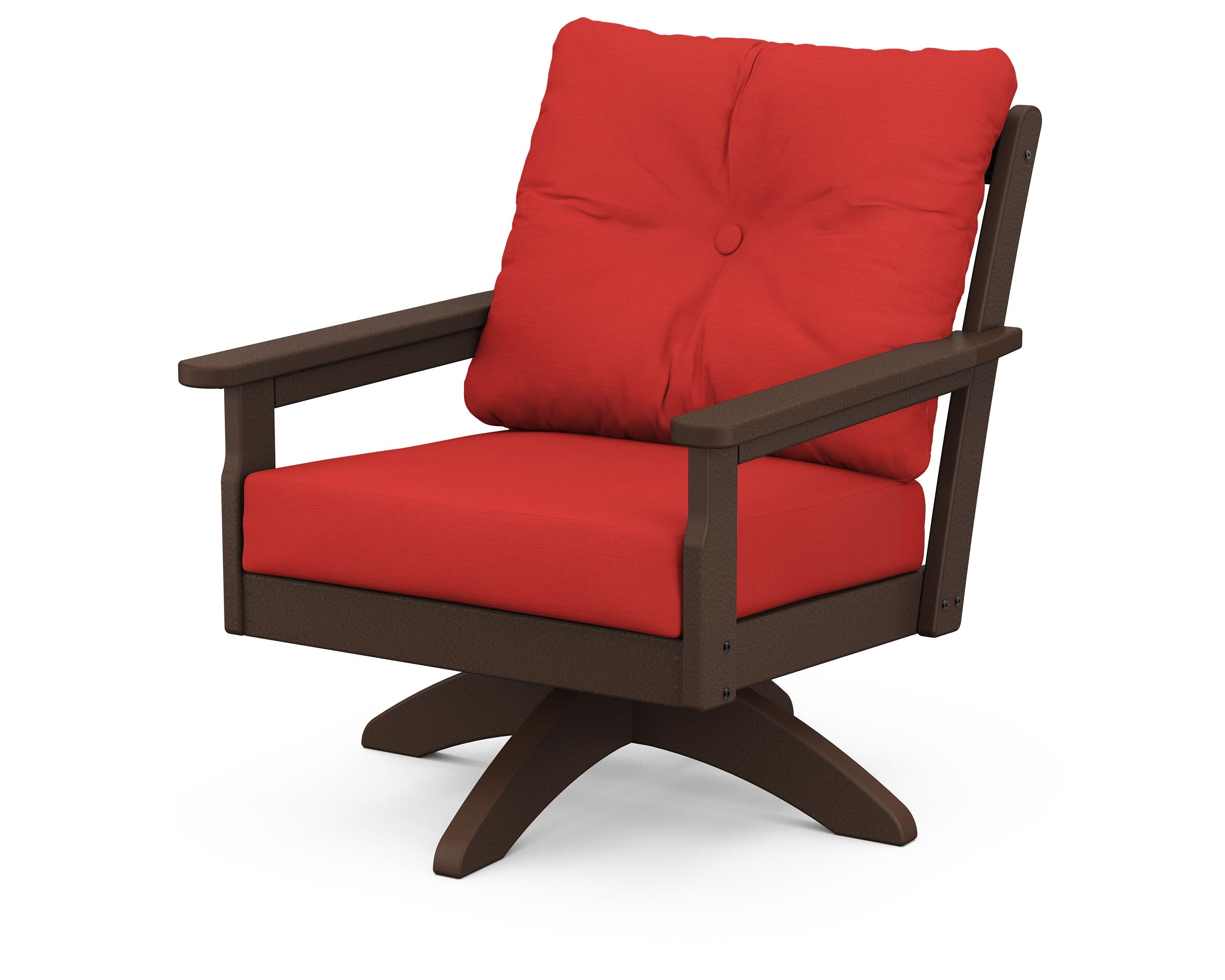 Vineyard Deep Seating Swivel Chair in Mahogany / Crimson Linen