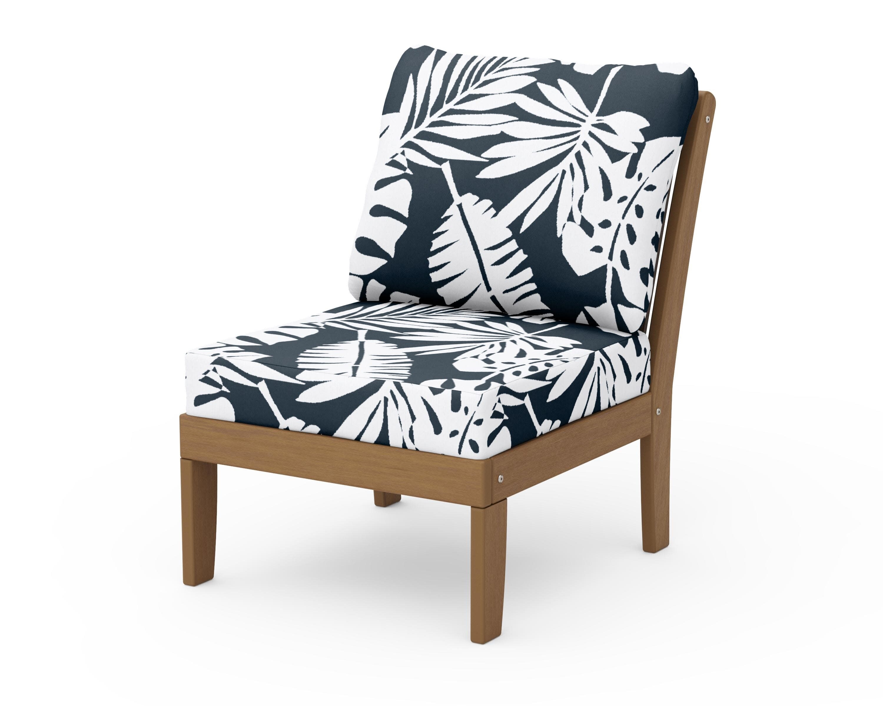 Braxton Modular Armless Chair in Natural / Leaf Marine Indigo