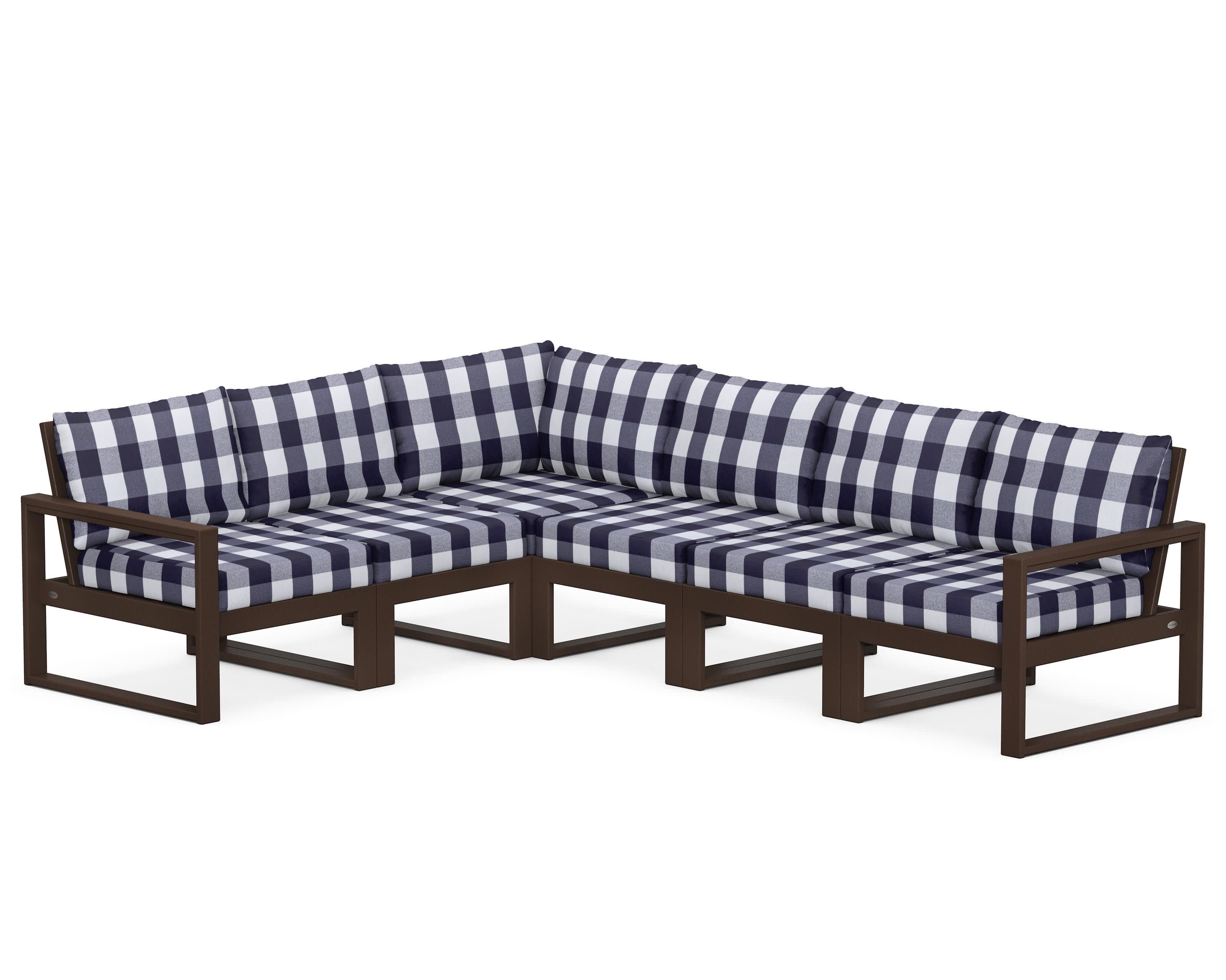 EDGE 6-Piece Modular Deep Seating Set in Mahogany / Buffalo Plaid Navy