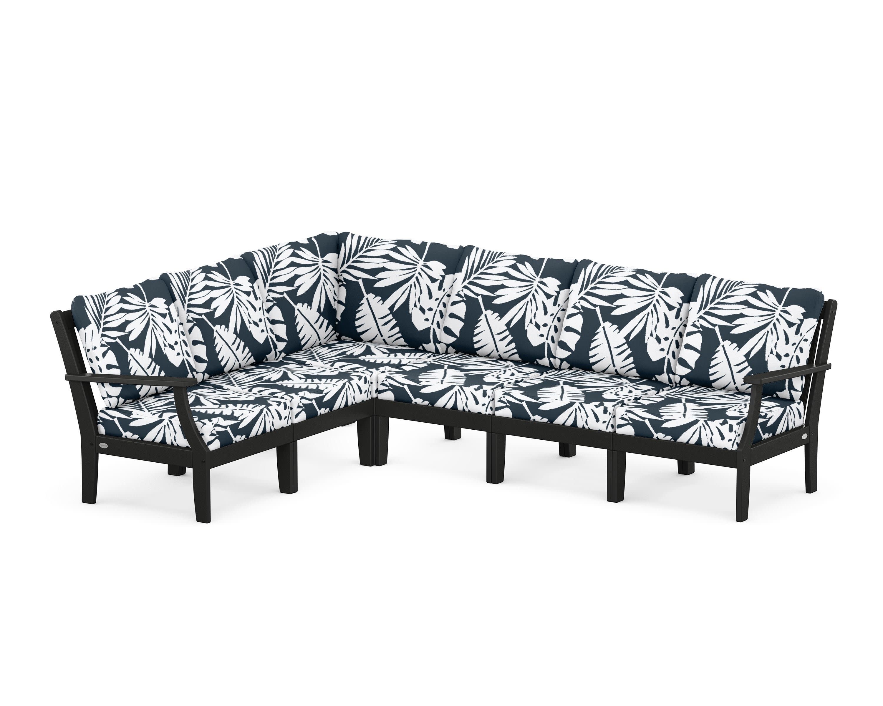 Braxton Modular 6-Piece Deep Seating Set in Black / Leaf Marine Indigo