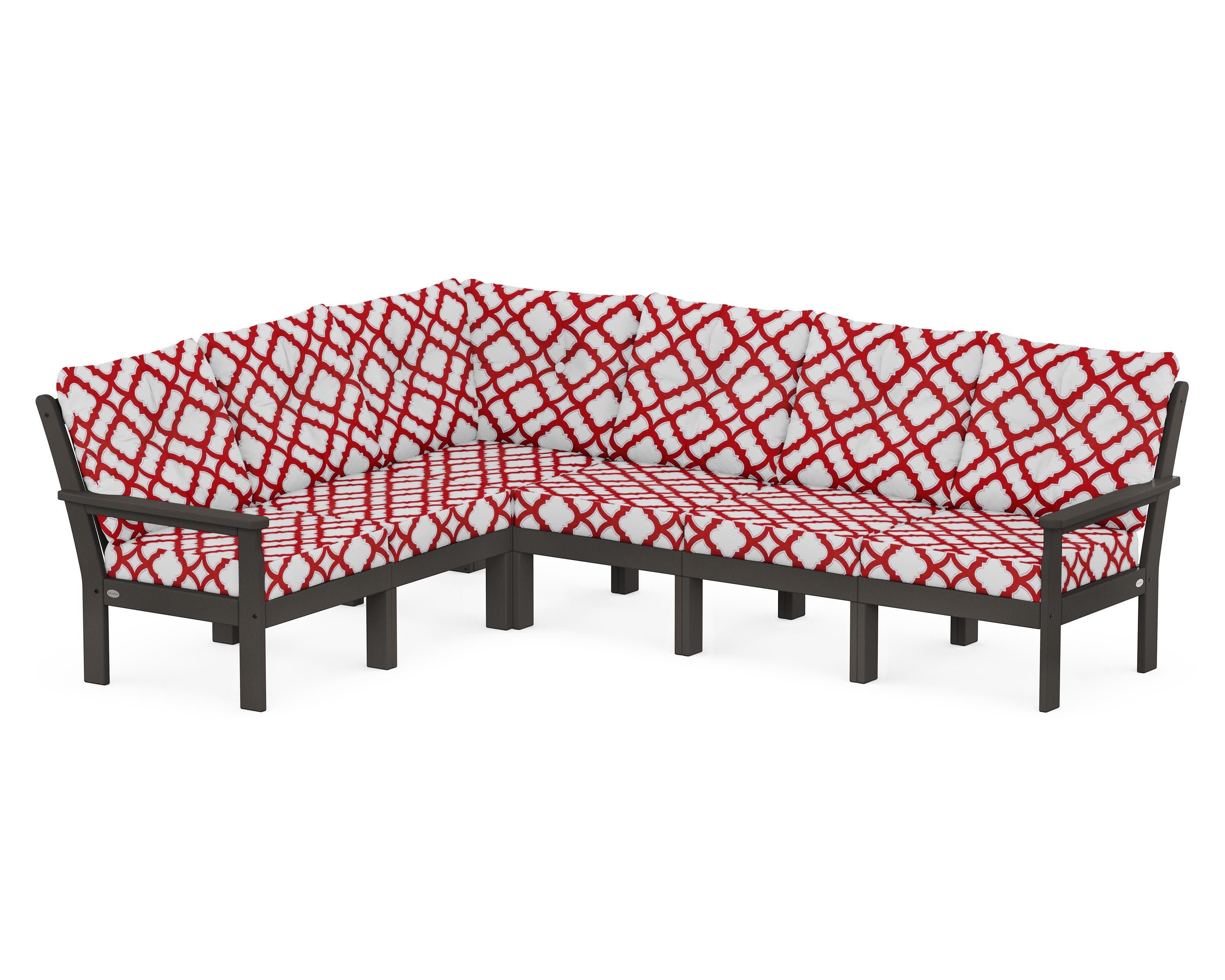 Vineyard 6-Piece Sectional in Vintage Coffee / Trellis Crimson