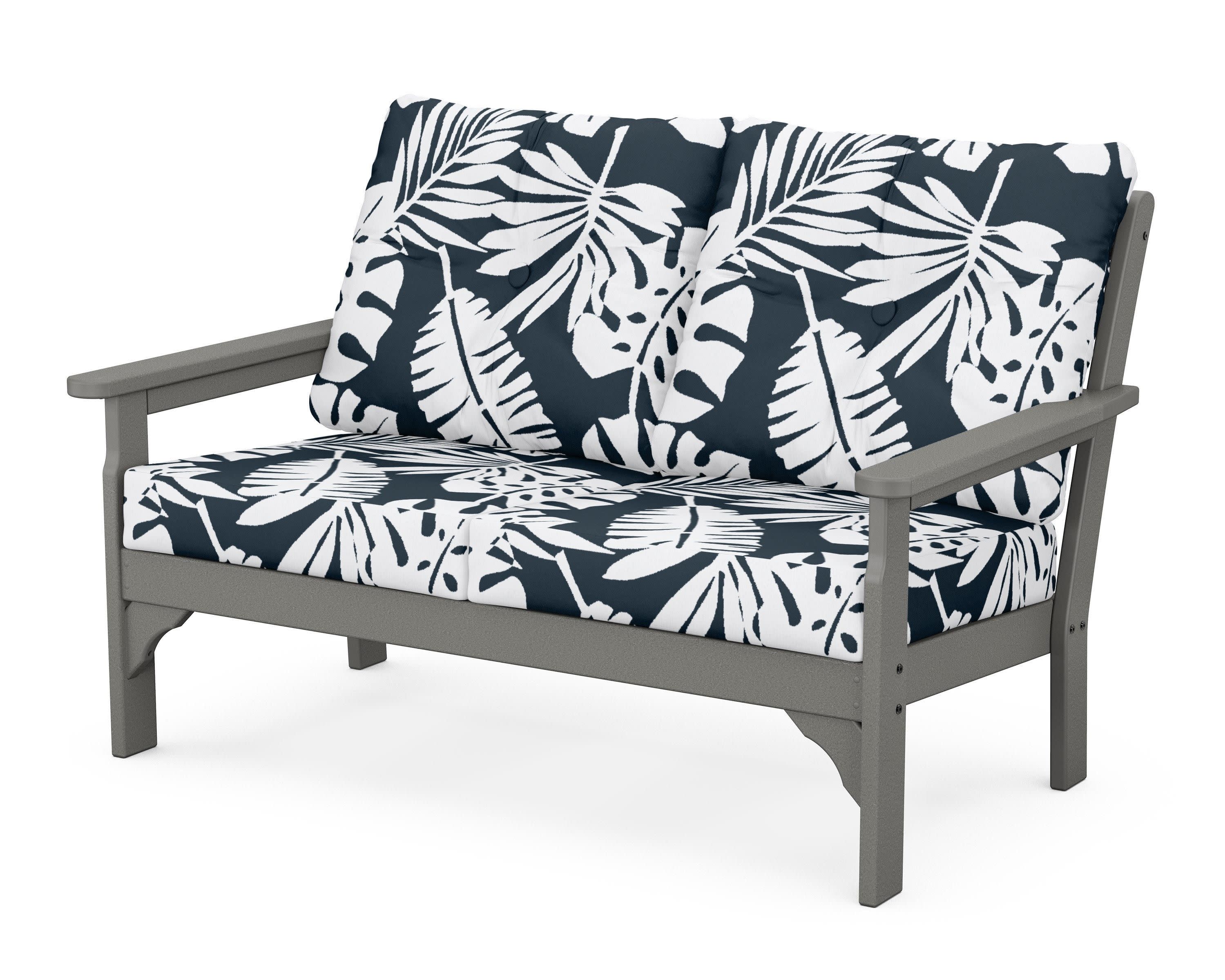 Vineyard Deep Seating Loveseat in Slate Grey / Leaf Marine Indigo