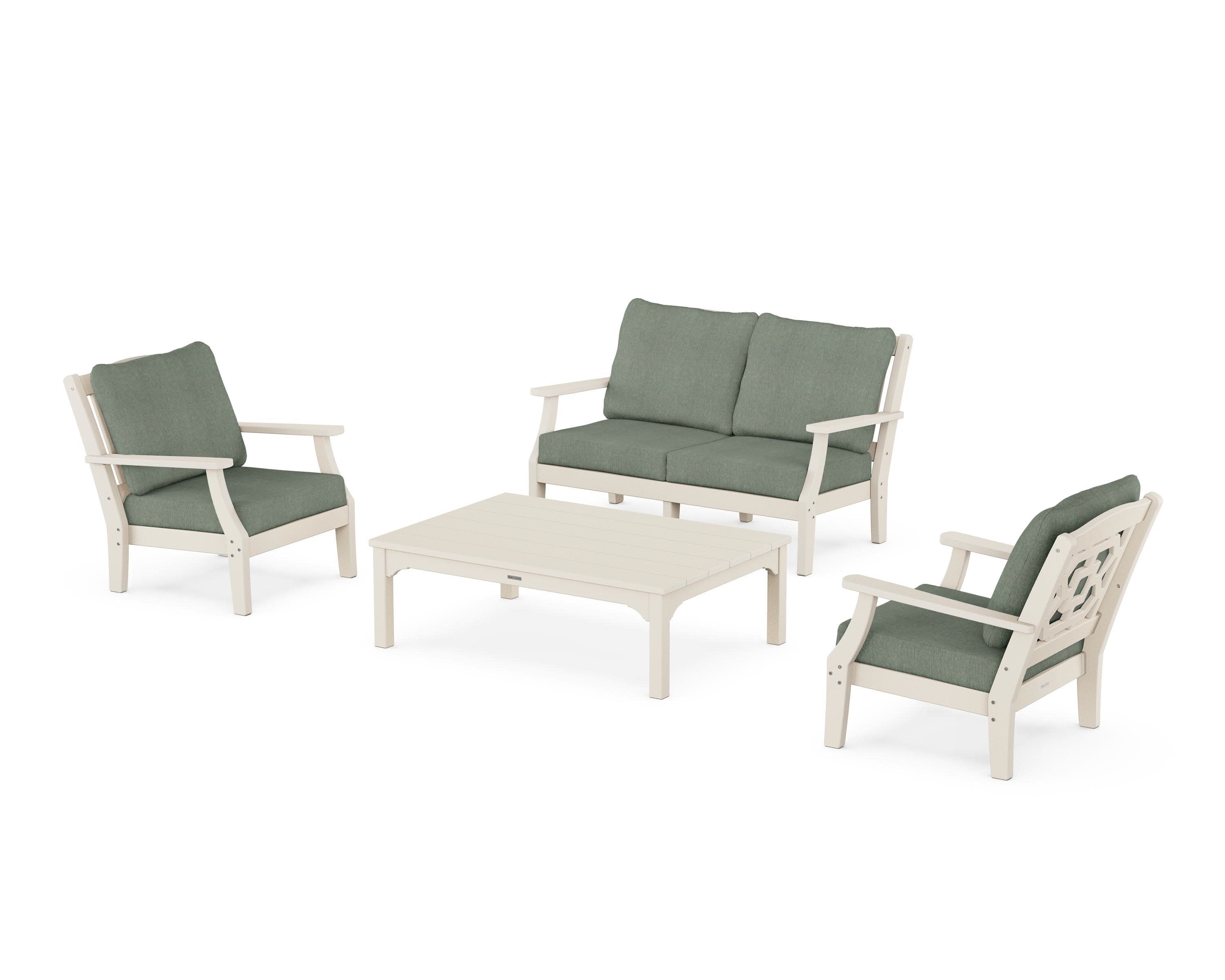 Chinoiserie 4-Piece Deep Seating Set with Loveseat in Sand / Cast Sage