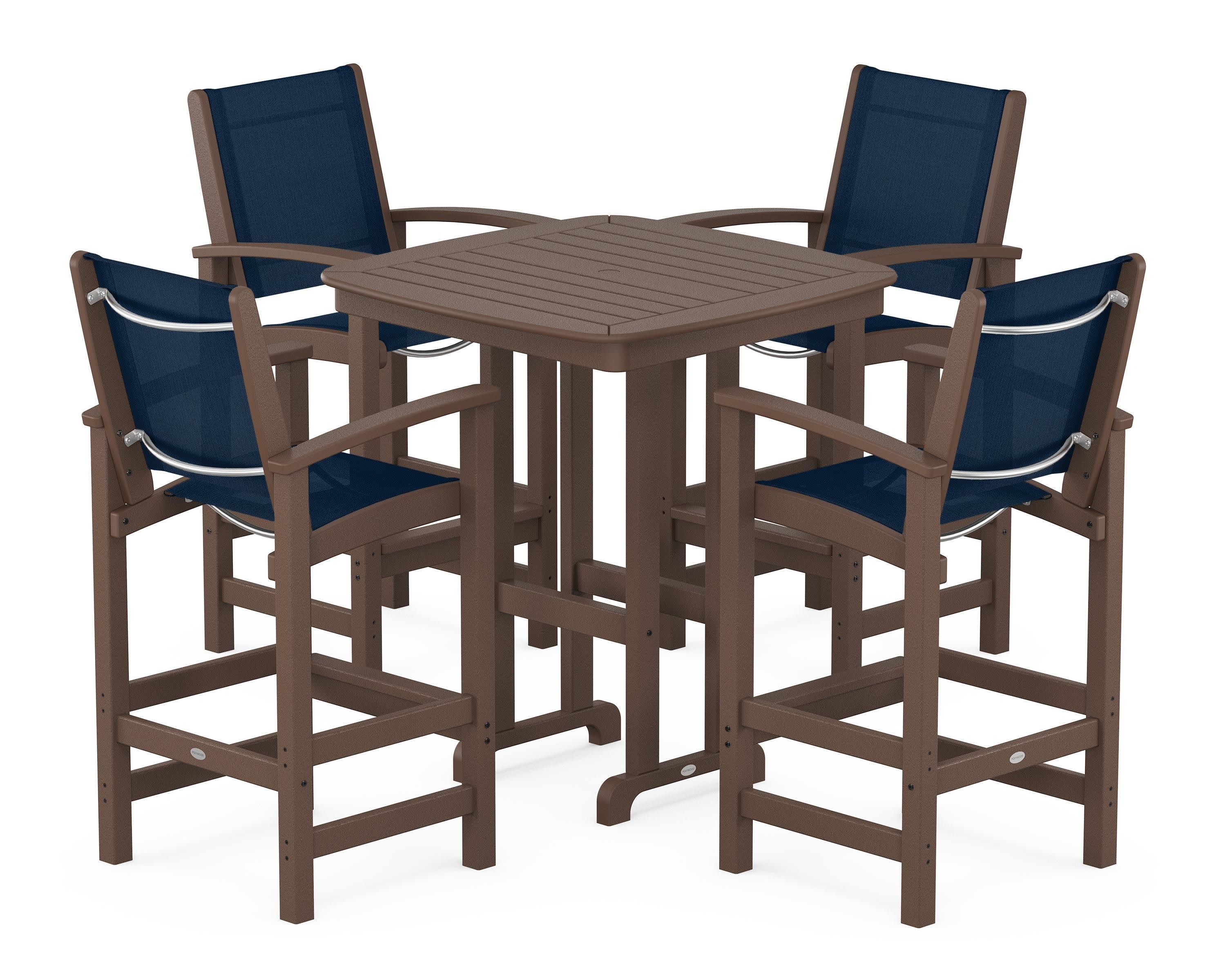 Coastal 5-Piece Bar Set in Mahogany / Navy Blue Sling