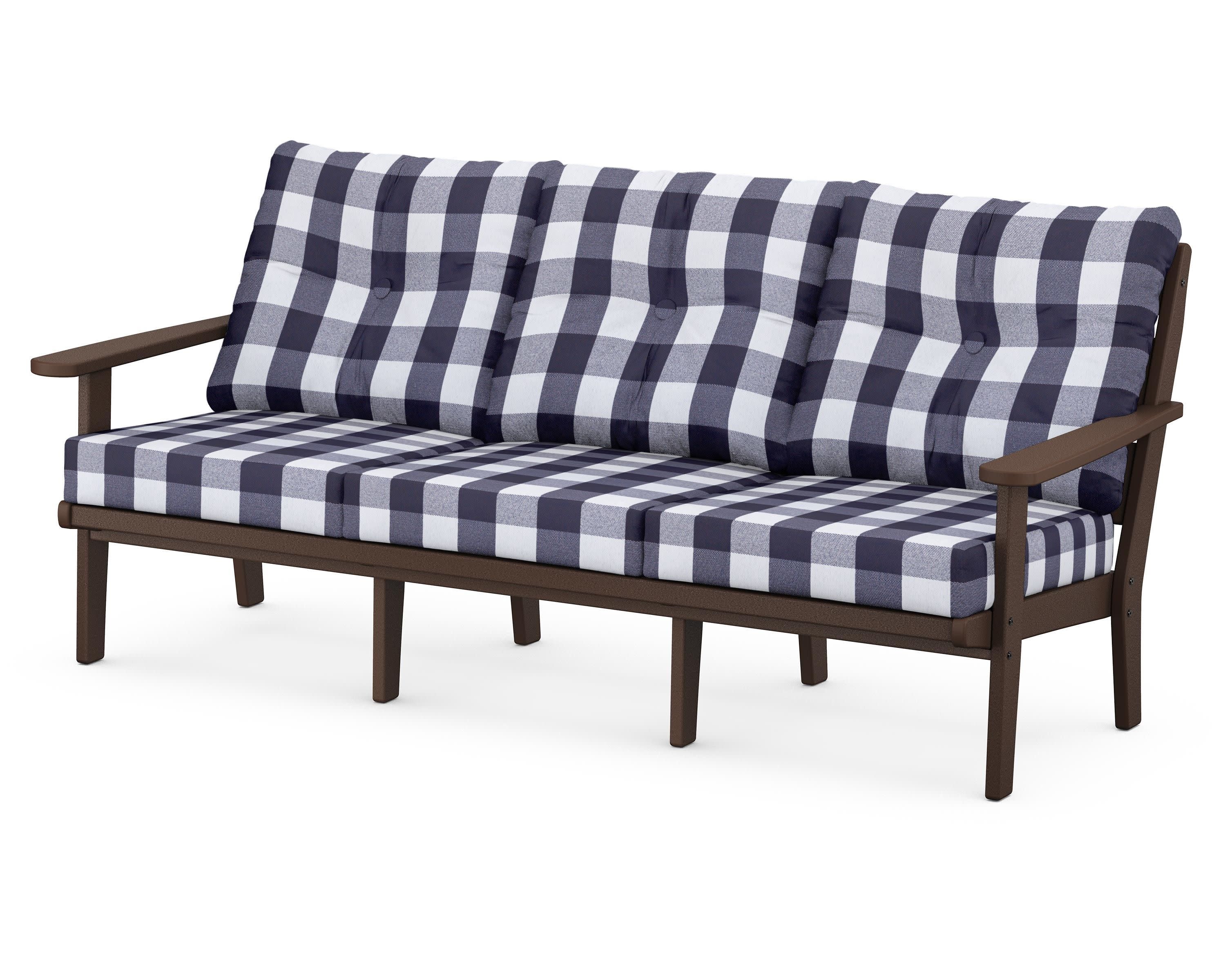 Lakeside Deep Seating Sofa in Mahogany / Buffalo Plaid Navy