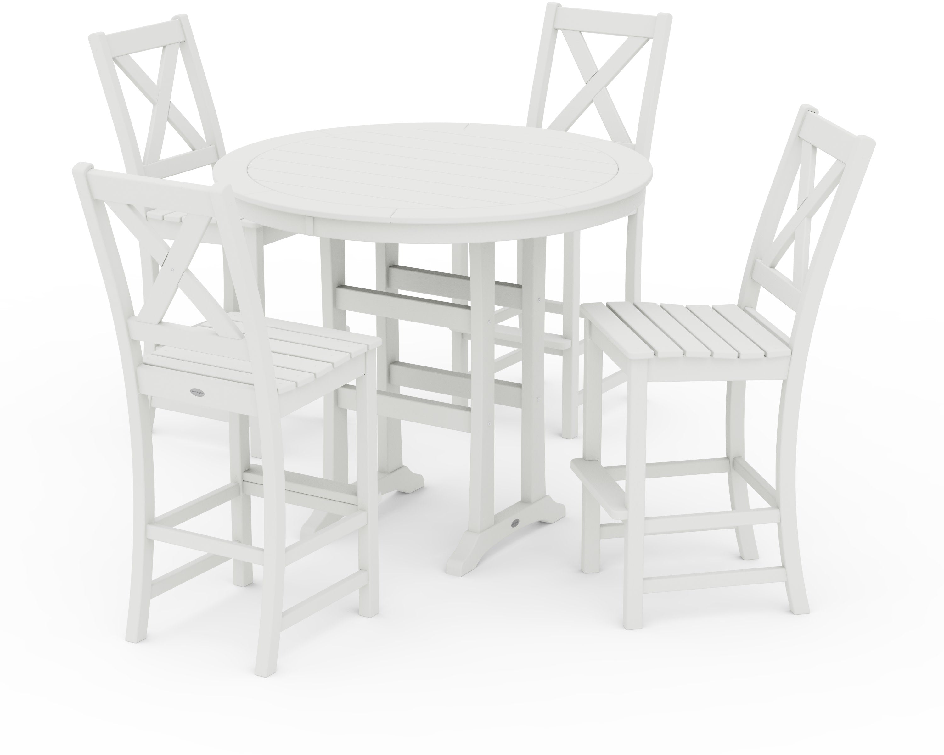 Braxton 5-Piece Nautical Trestle Arm Chair Bar Set in Vintage White