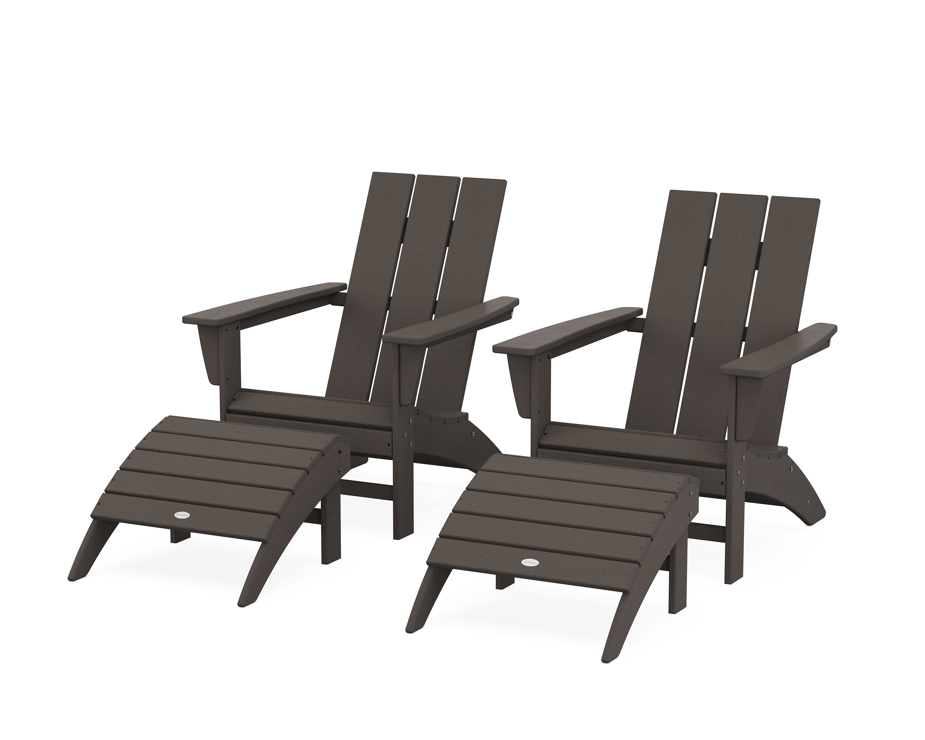 Modern Adirondack Chair 4-Piece Set with Ottomans in Vintage Coffee