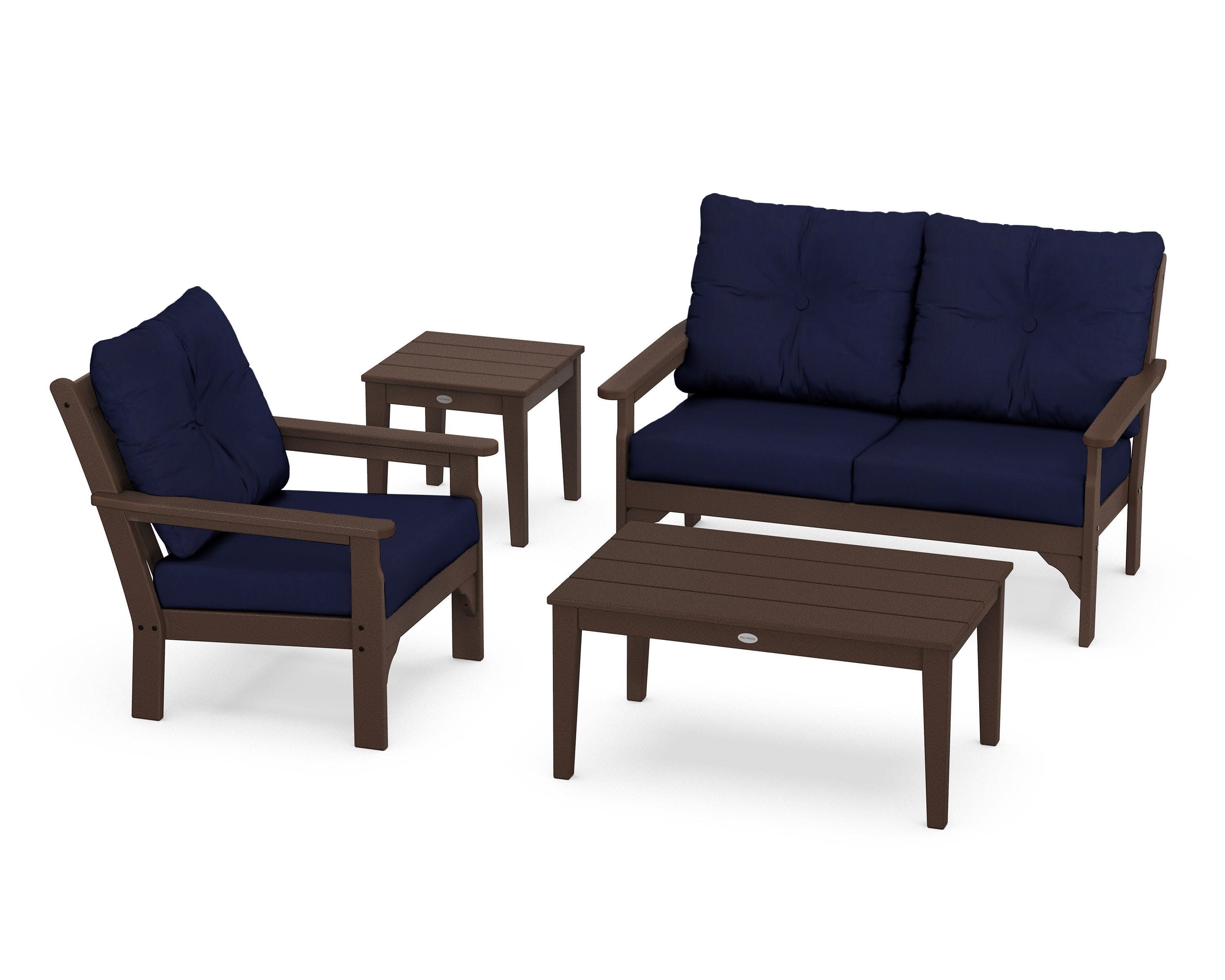 Vineyard 4-Piece Deep Seating Set in Mahogany / Navy
