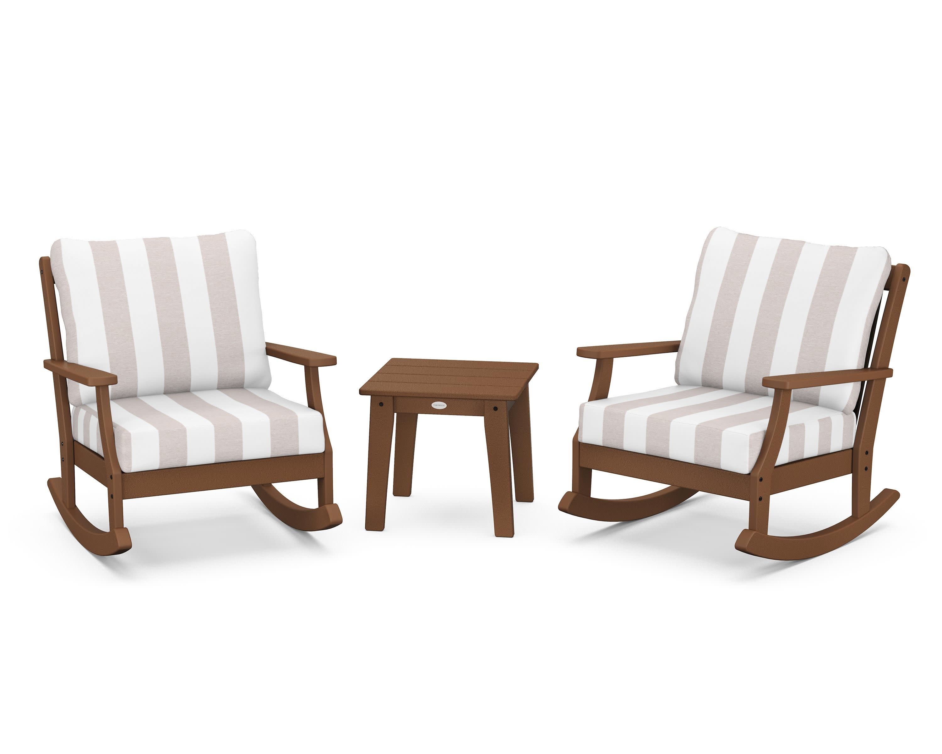 Braxton 3-Piece Deep Seating Rocker Set in Teak / Cabana Stripe Dune Burlap