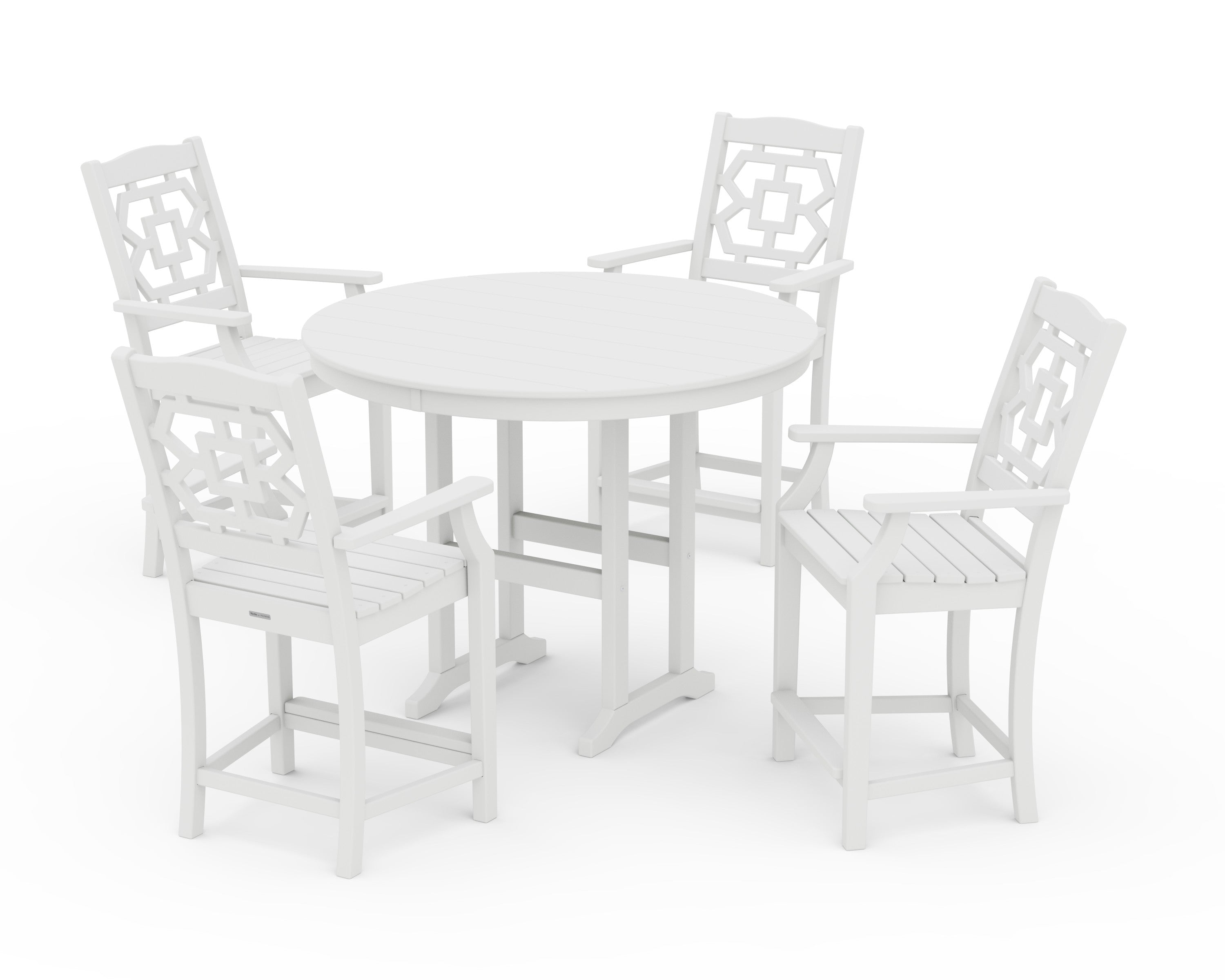 Chinoiserie 5-Piece Round Farmhouse Counter Set in White