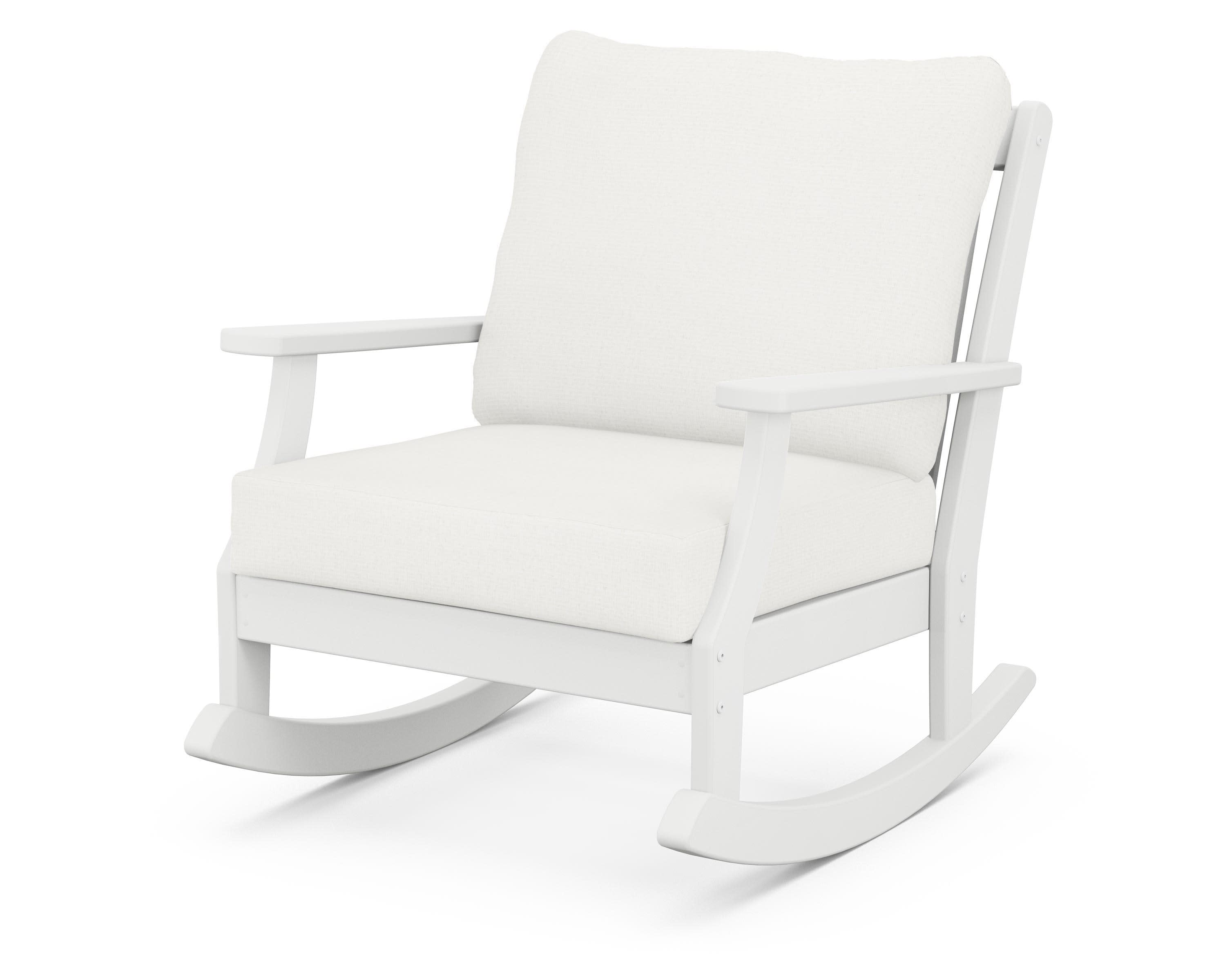 Braxton Deep Seating Rocking Chair in White / Natural Linen