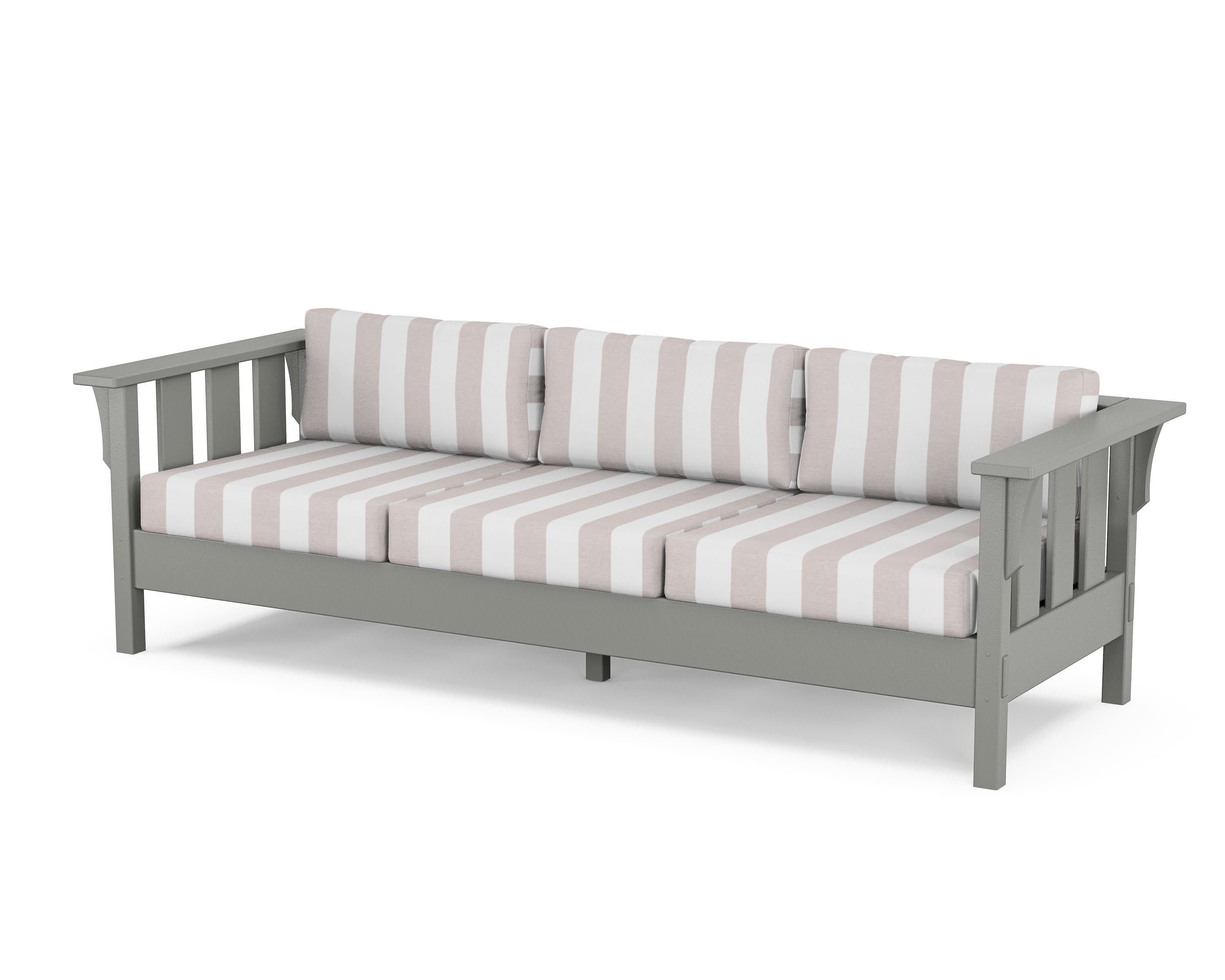 Acadia Deep Seating Sofa in Slate Grey / Cabana Stripe Dune Burlap