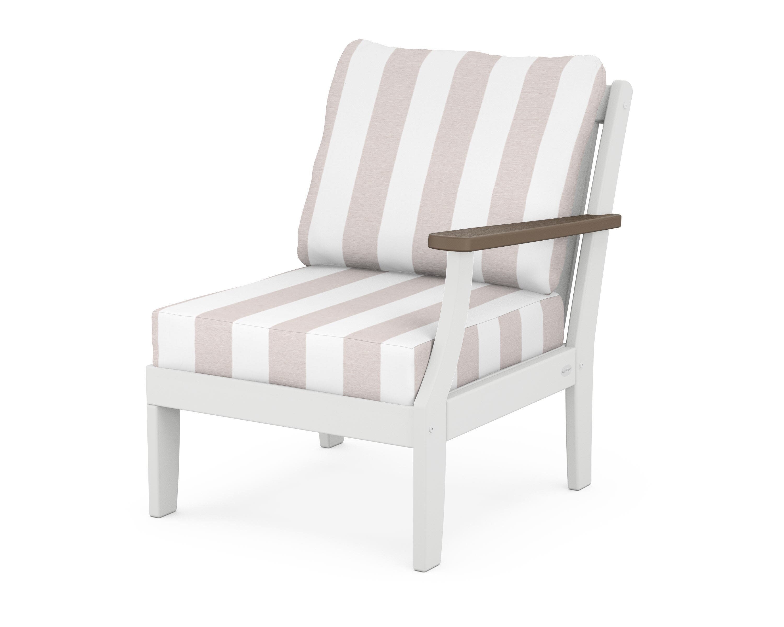 Braxton Modular Right Arm Chair in White / Kona / Cabana Stripe Dune Burlap