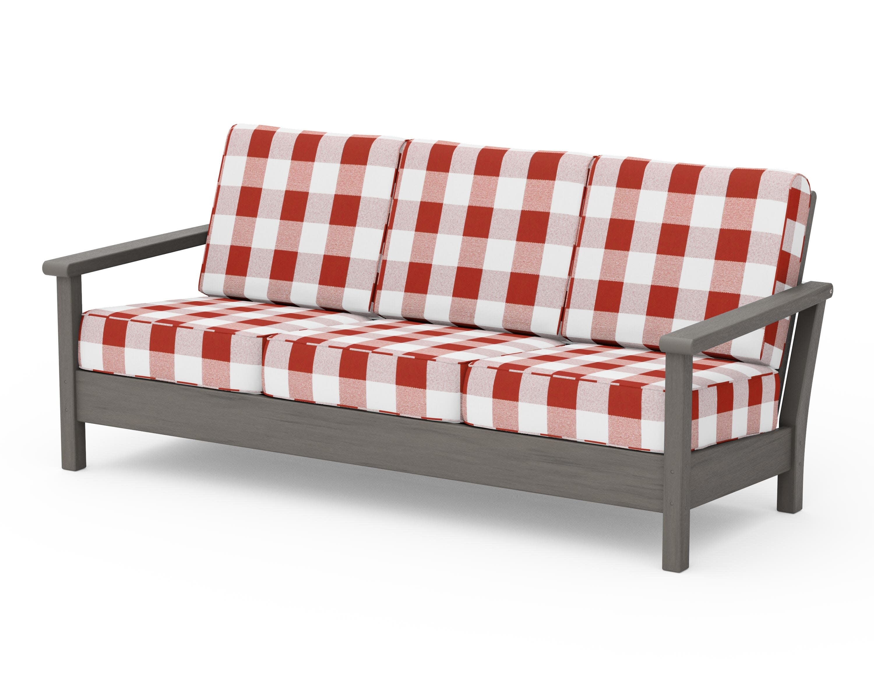 Harbour Deep Seating Sofa in Driftwood / Buffalo Plaid Crimson