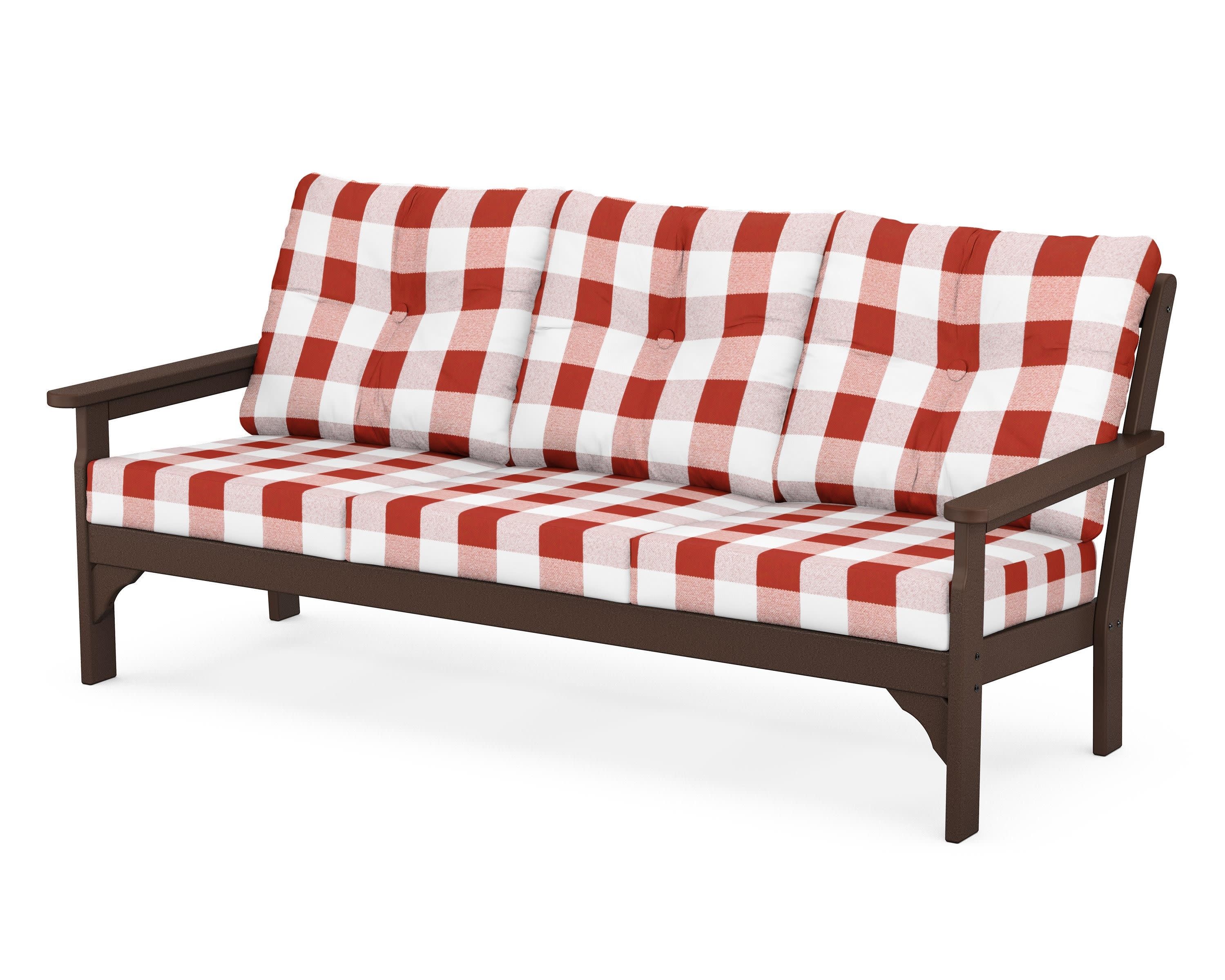 Vineyard Deep Seating Sofa in Mahogany / Buffalo Plaid Crimson