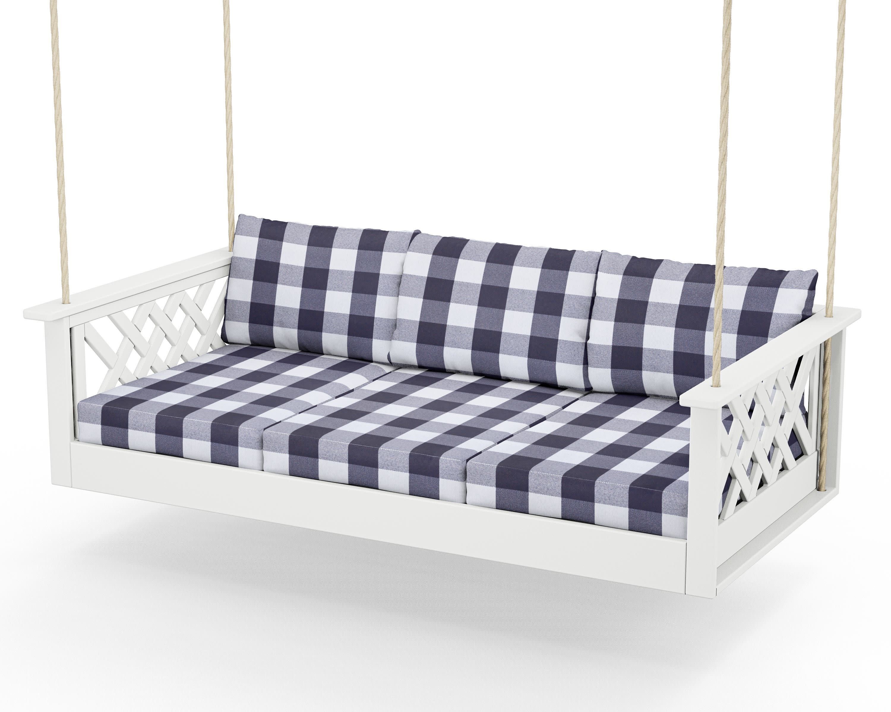 Wovendale Daybed Swing in White / Buffalo Plaid Navy