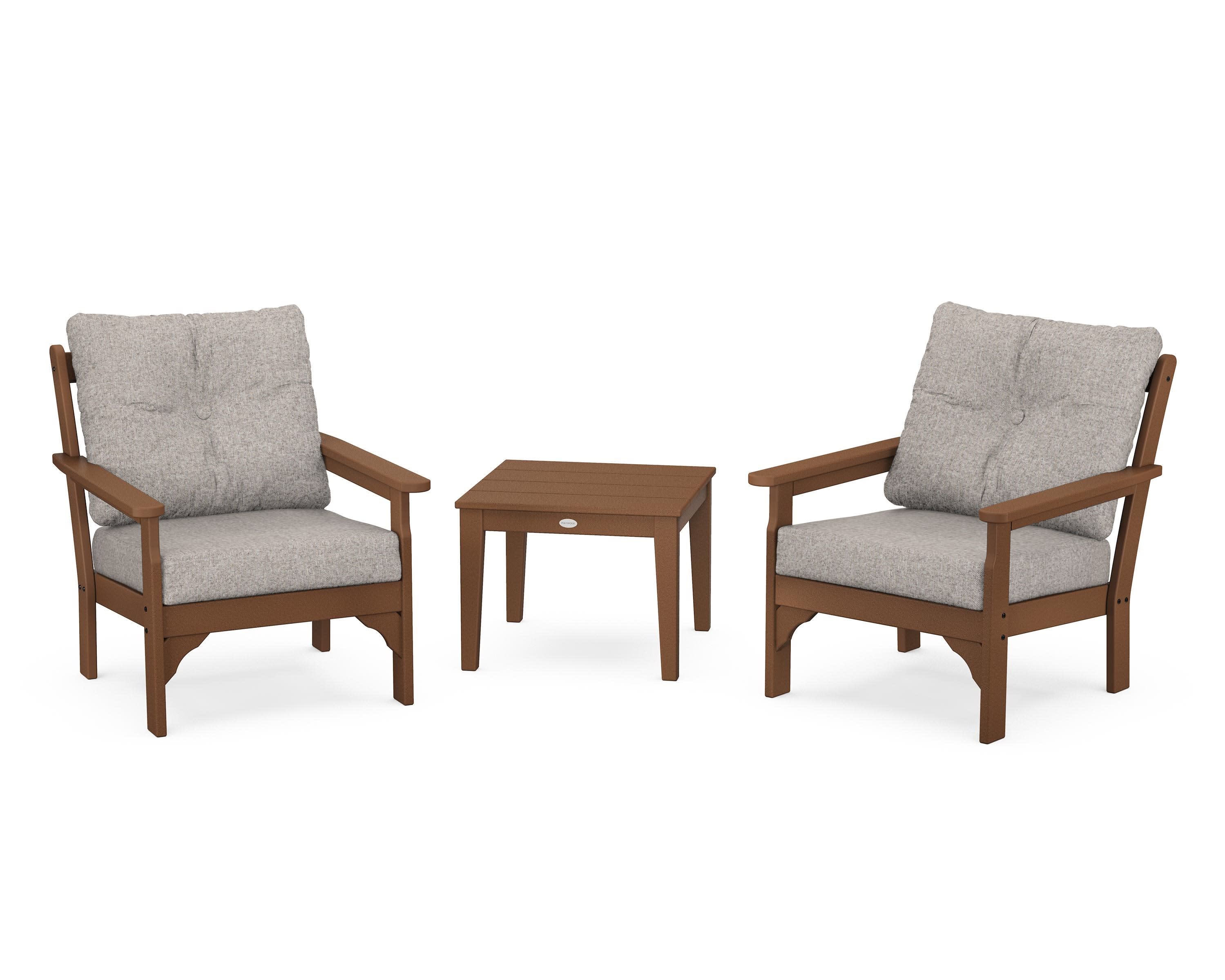 Vineyard 3-Piece Deep Seating Set in Teak / Weathered Tweed