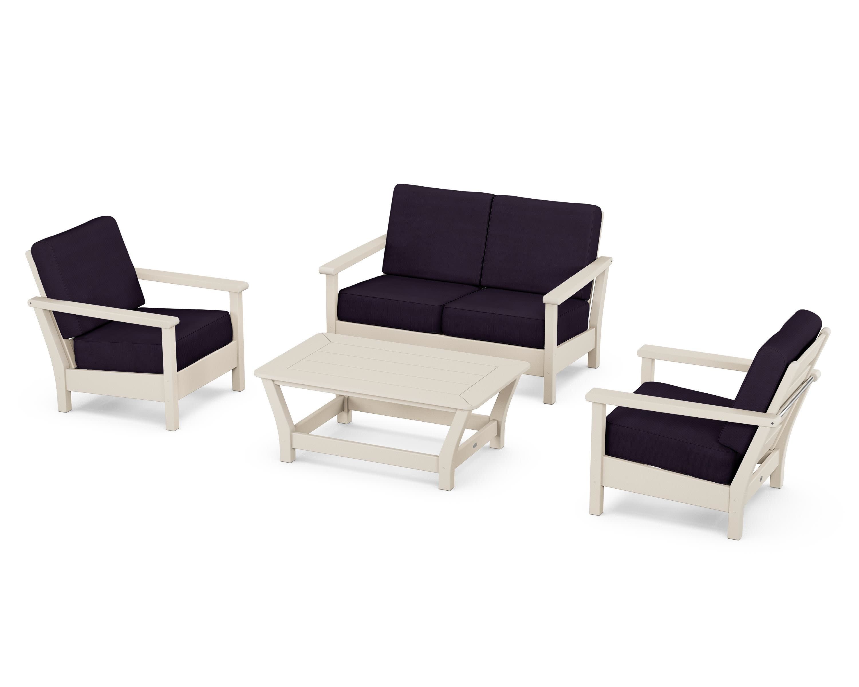 Harbour 4-Piece Deep Seating Set in Sand / Navy Linen