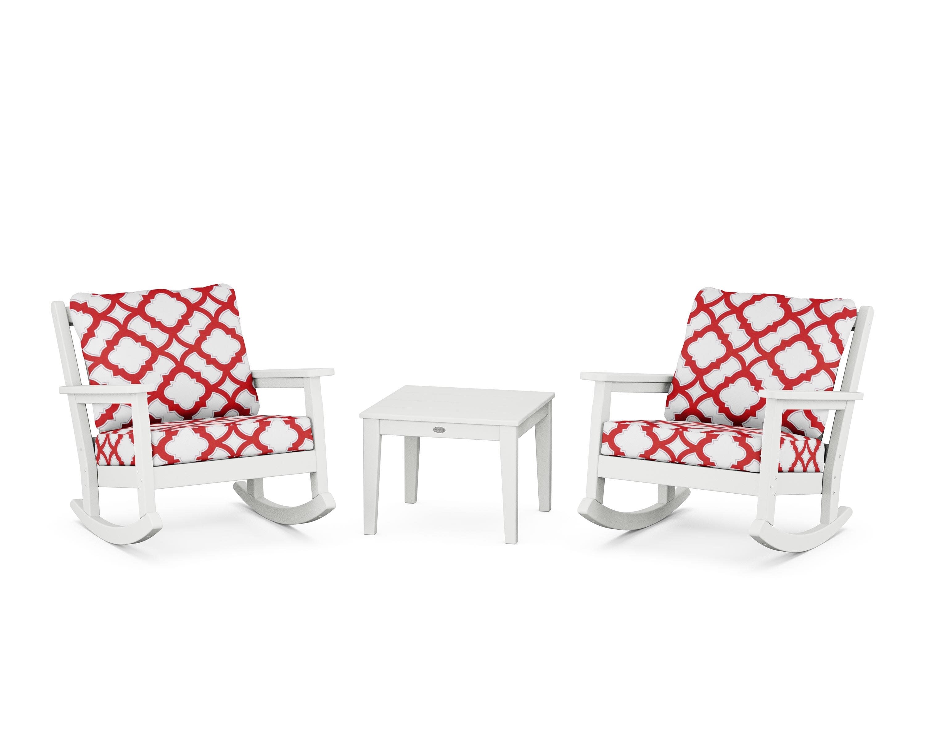 Chippendale 3-Piece Deep Seating Rocker Set in White / Trellis Crimson