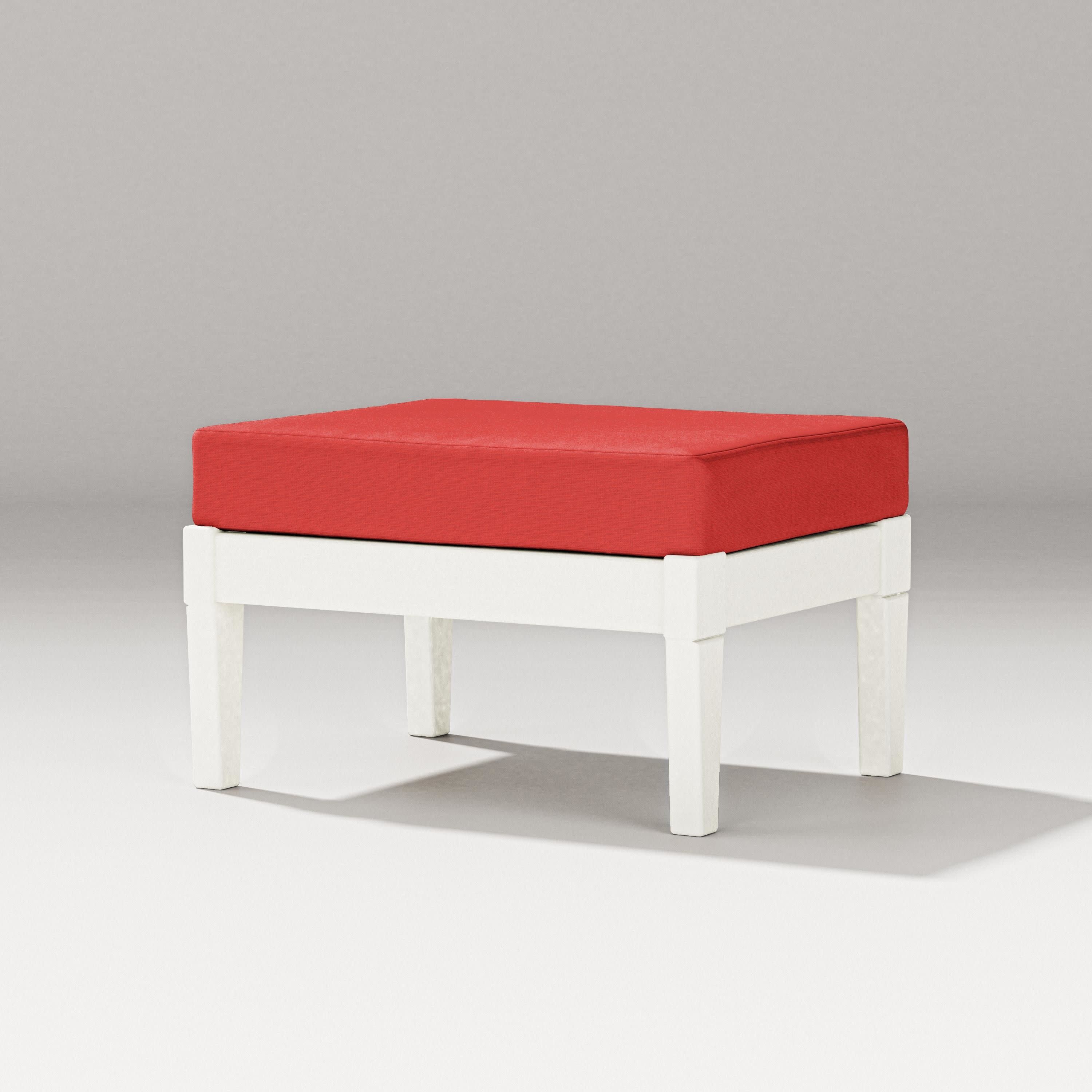 Estate Lounge Ottoman in Vintage White / Crimson Linen