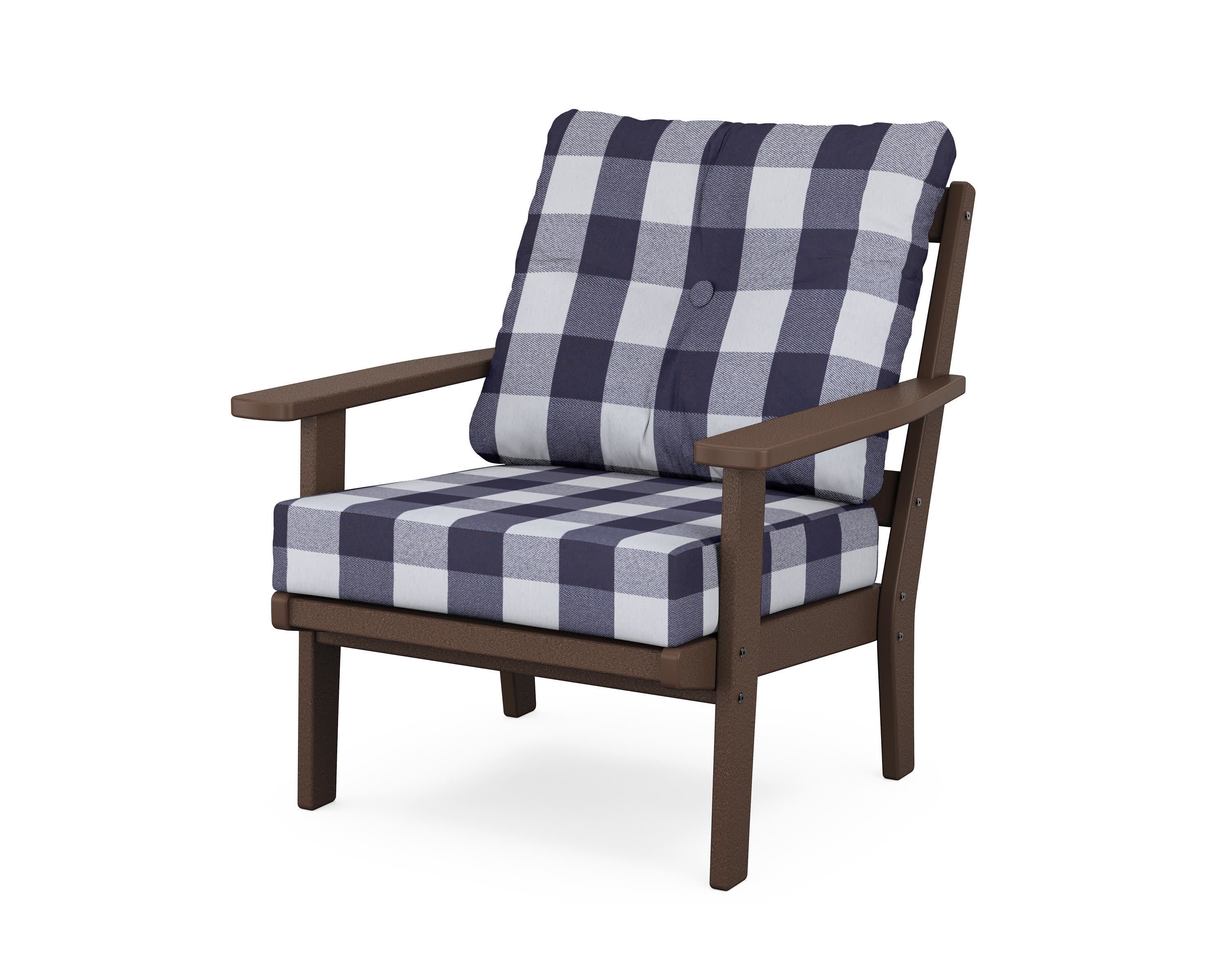 Oxford Deep Seating Chair in Mahogany / Buffalo Plaid Navy
