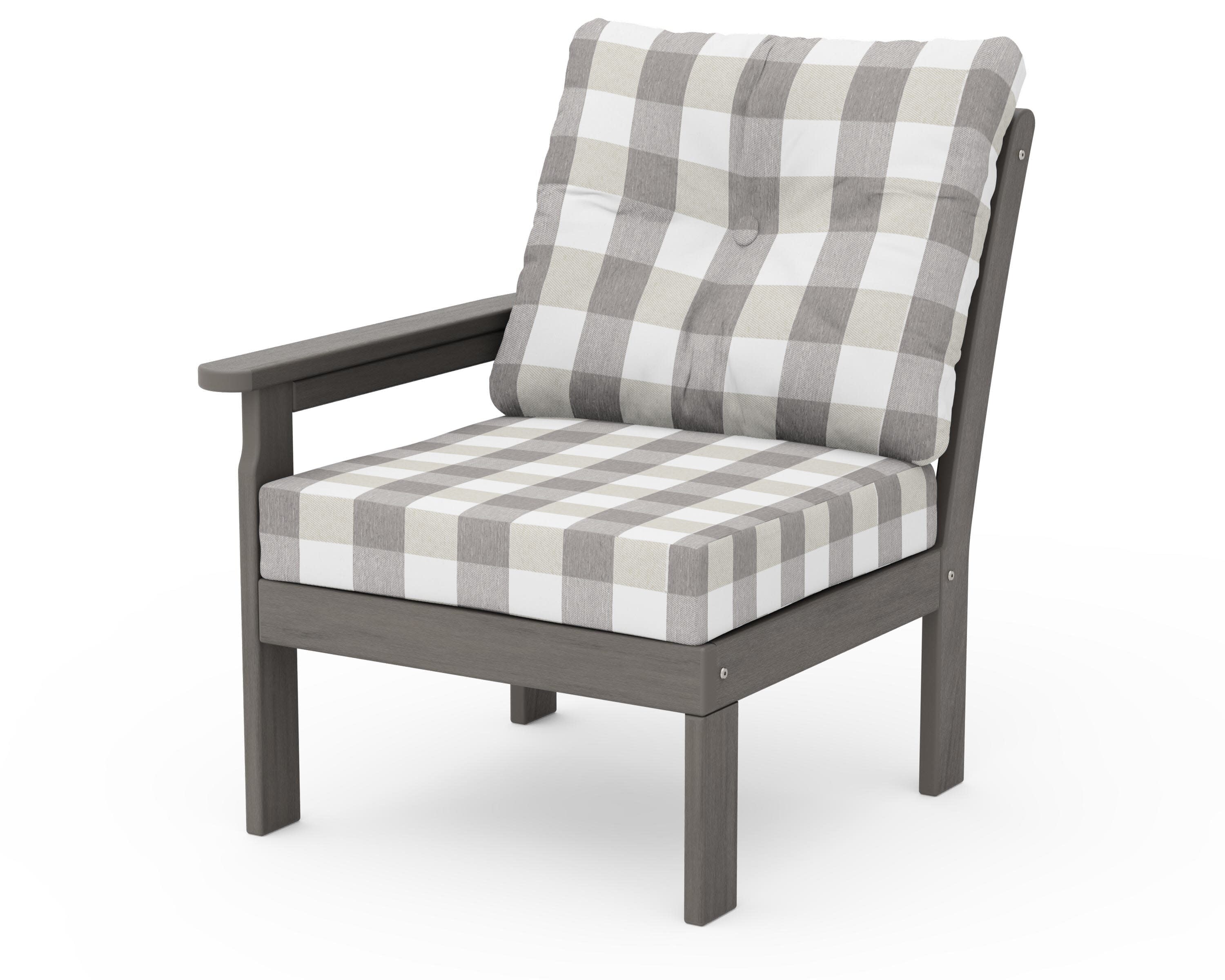 Vineyard Modular Left Arm Chair in Driftwood / Buffalo Plaid Grey Mist