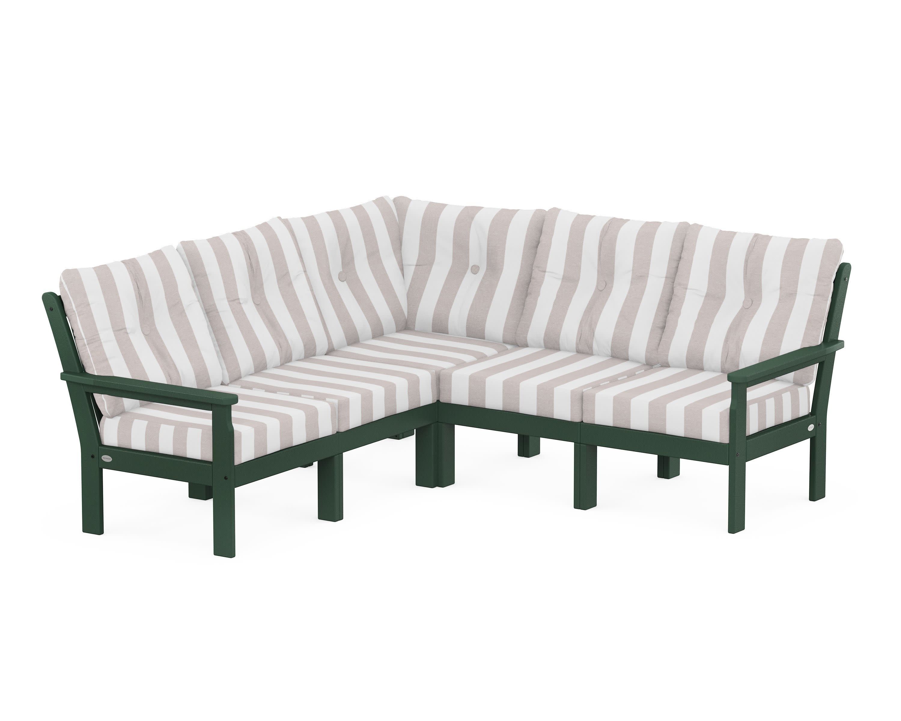 Vineyard 5-Piece Sectional in Green / Cabana Stripe Dune Burlap