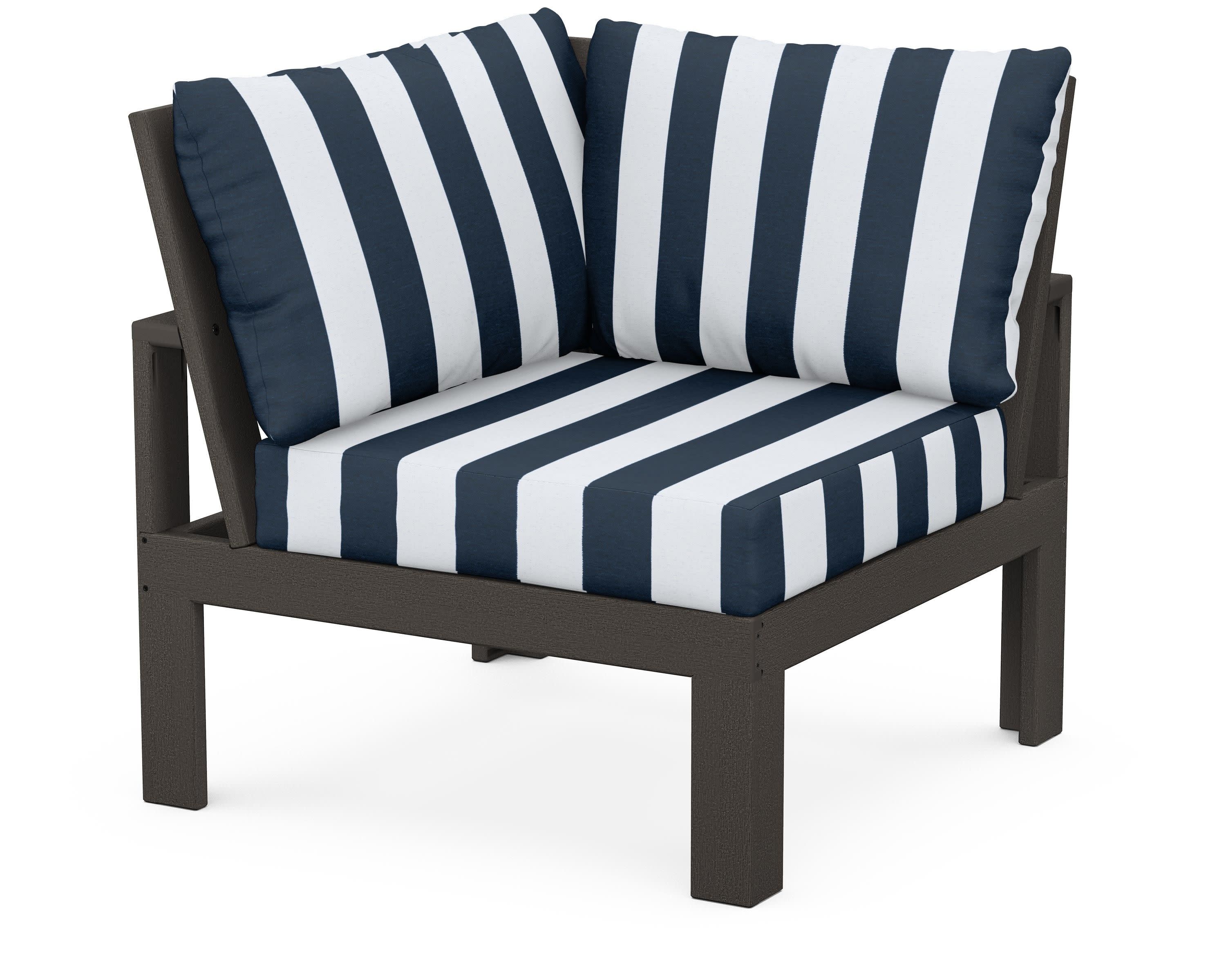 Modular Corner Chair in Vintage Coffee / Cabana Stripe Marine Indigo