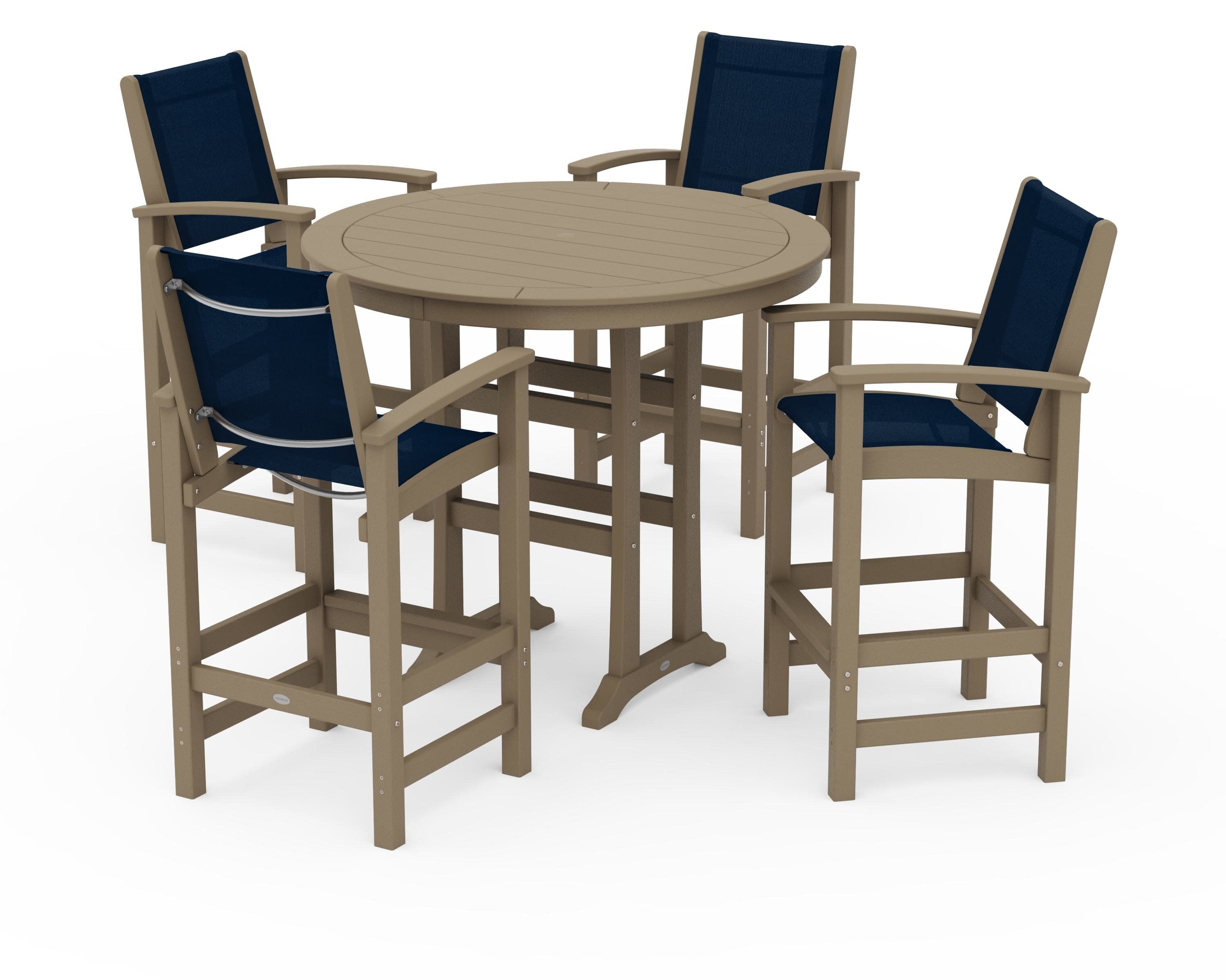 Coastal 5-Piece Nautical Trestle Bar Set in Vintage Sahara / Navy Blue Sling