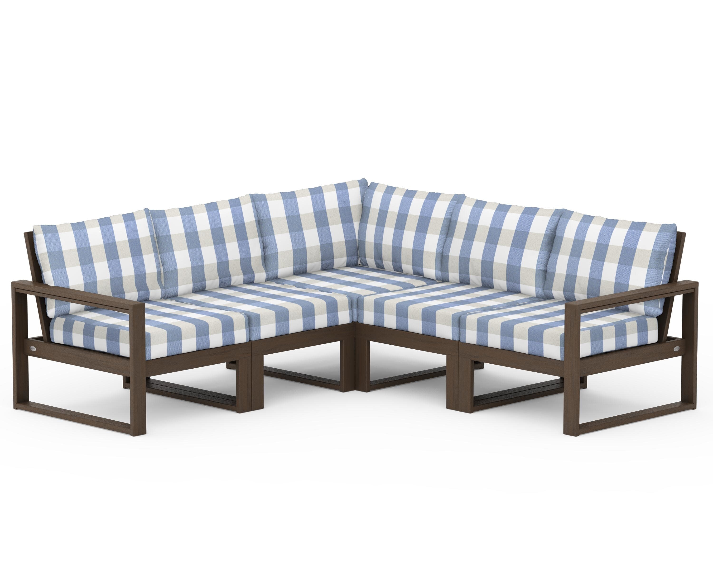 EDGE 5-Piece Modular Deep Seating Set in Kona / Buffalo Plaid Sky Blue