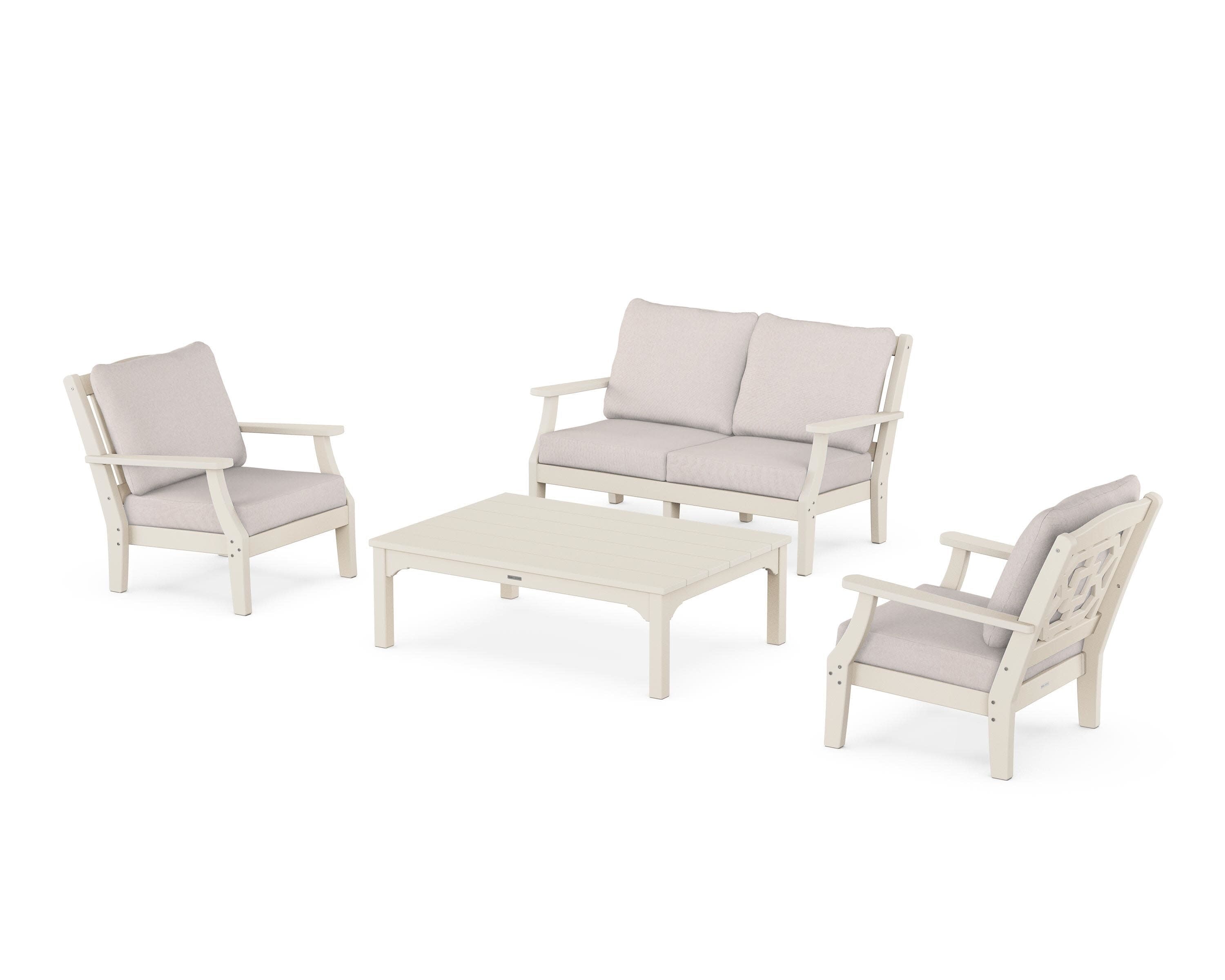Chinoiserie 4-Piece Deep Seating Set with Loveseat in Sand / Dune Burlap