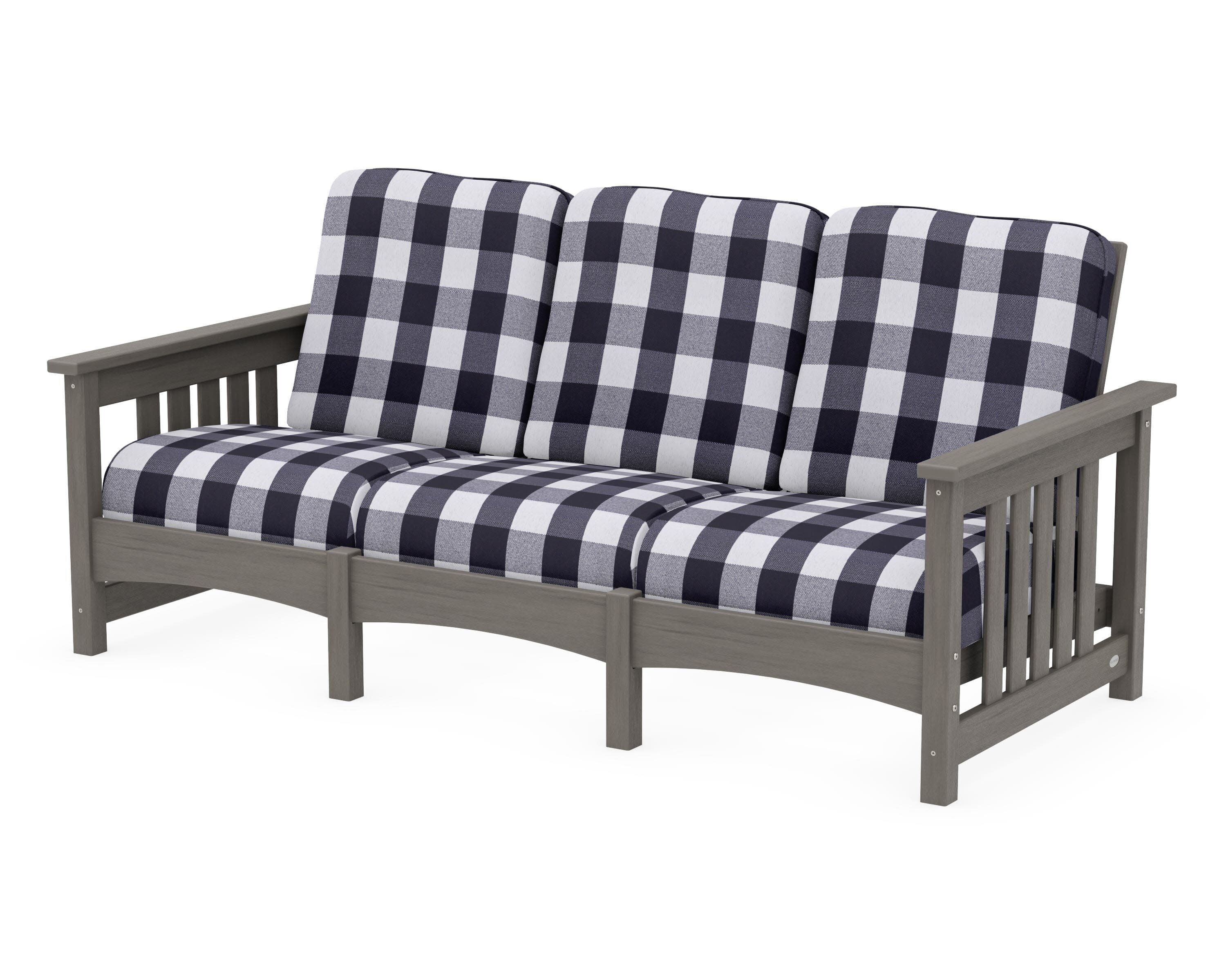 Club Mission Sofa in Driftwood / Buffalo Plaid Navy