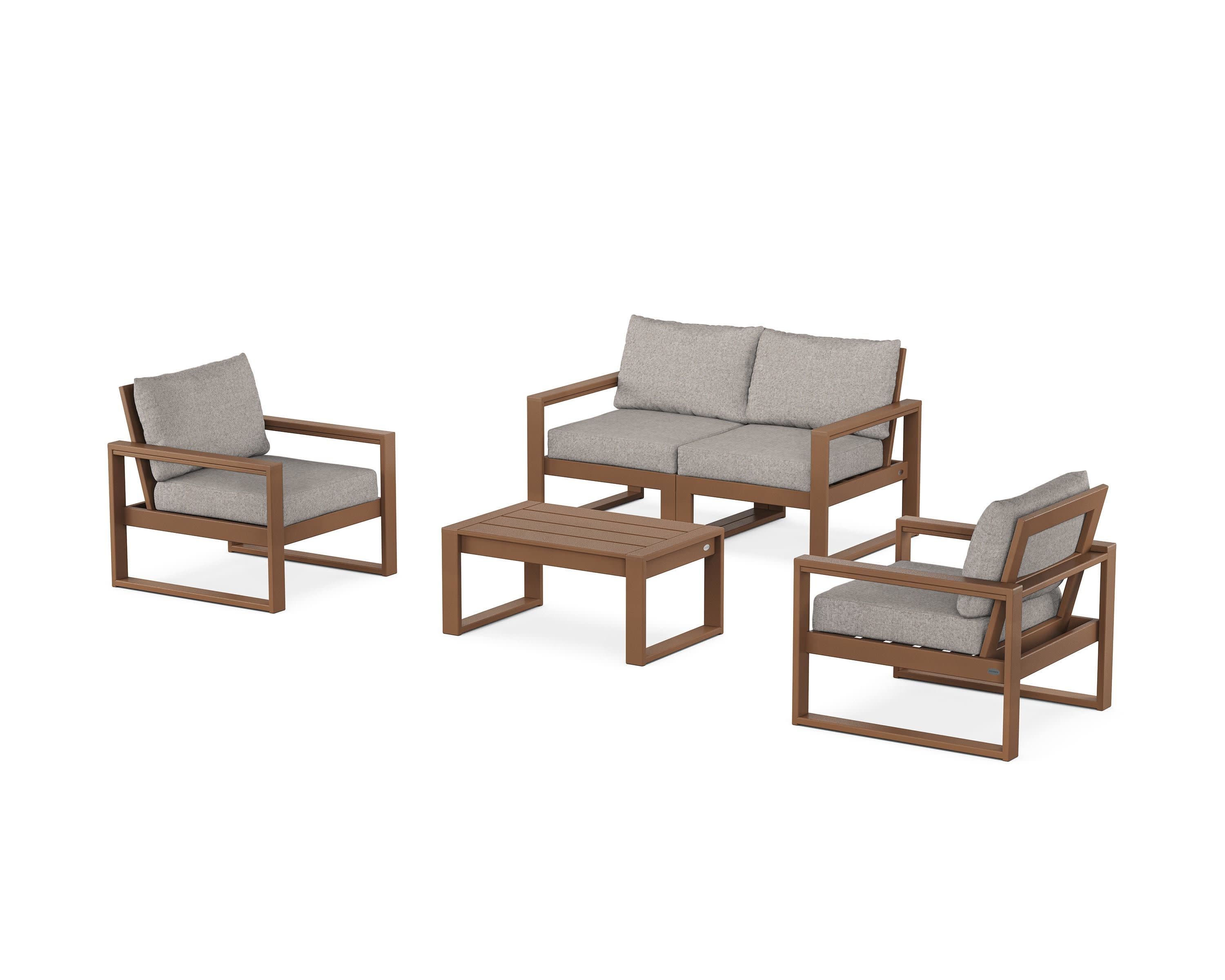 EDGE Sectional 4-Piece Deep Seating Set with Loveseat in Teak / Weathered Tweed