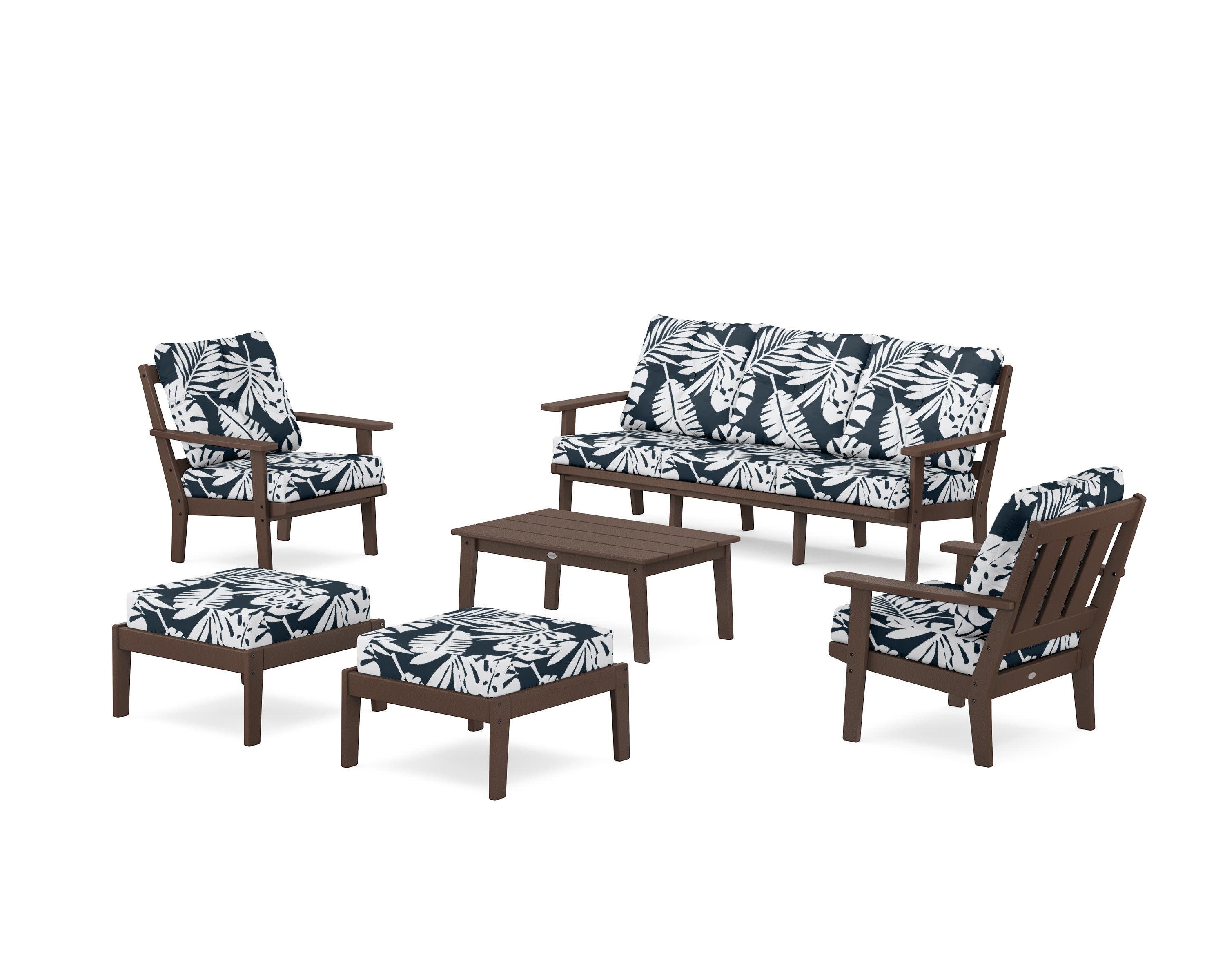 Oxford 6-Piece Lounge Sofa Set in Mahogany / Leaf Marine Indigo