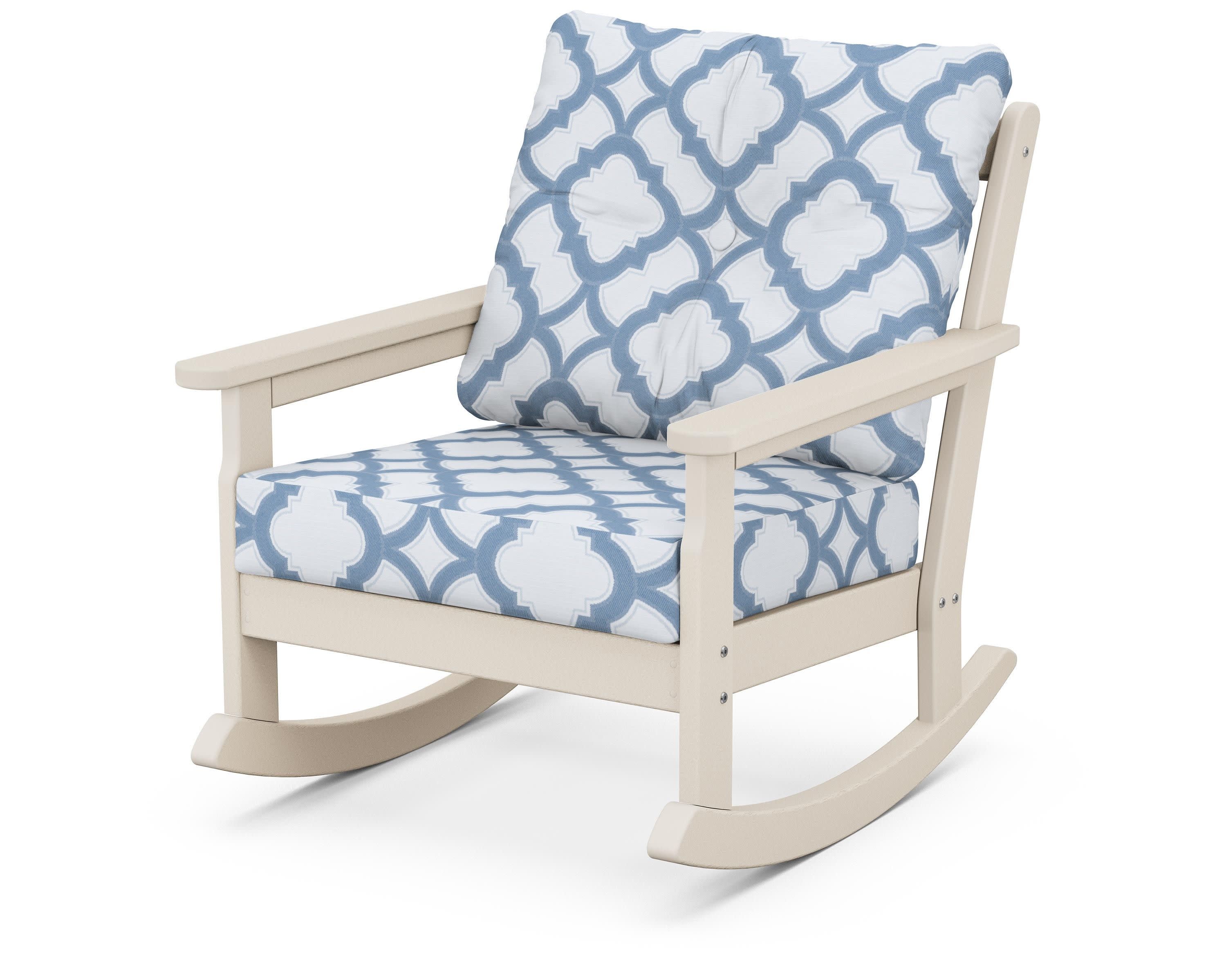 Vineyard Deep Seating Rocking Chair in Sand / Trellis Sky Blue
